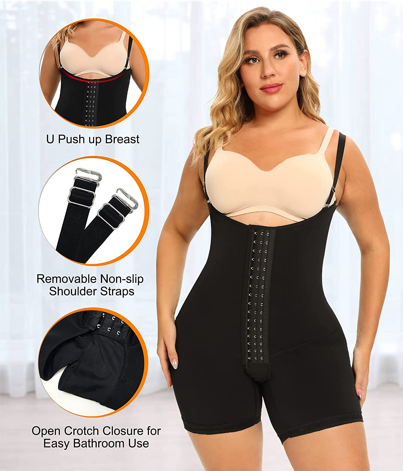 SHAPERX Shapewear Tummy Control Fajas Colombianas High Compression Body Shaper for Women Butt Lifter Thigh Slimmer Apparel & Accessories > Clothing > Underwear & Socks > Shapewear SHAPERX