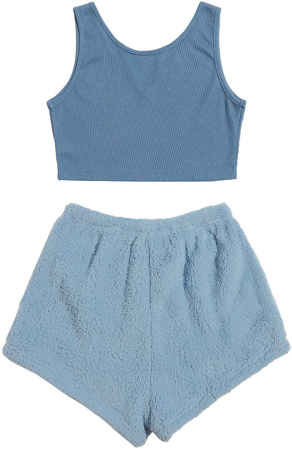 Verdusa Women'S 2 Piece PJ Set Notched Tank Top & Teddy Shorts Fuzzy Lounge Pajama Set Apparel & Accessories > Clothing > Sleepwear & Loungewear Kylie Max