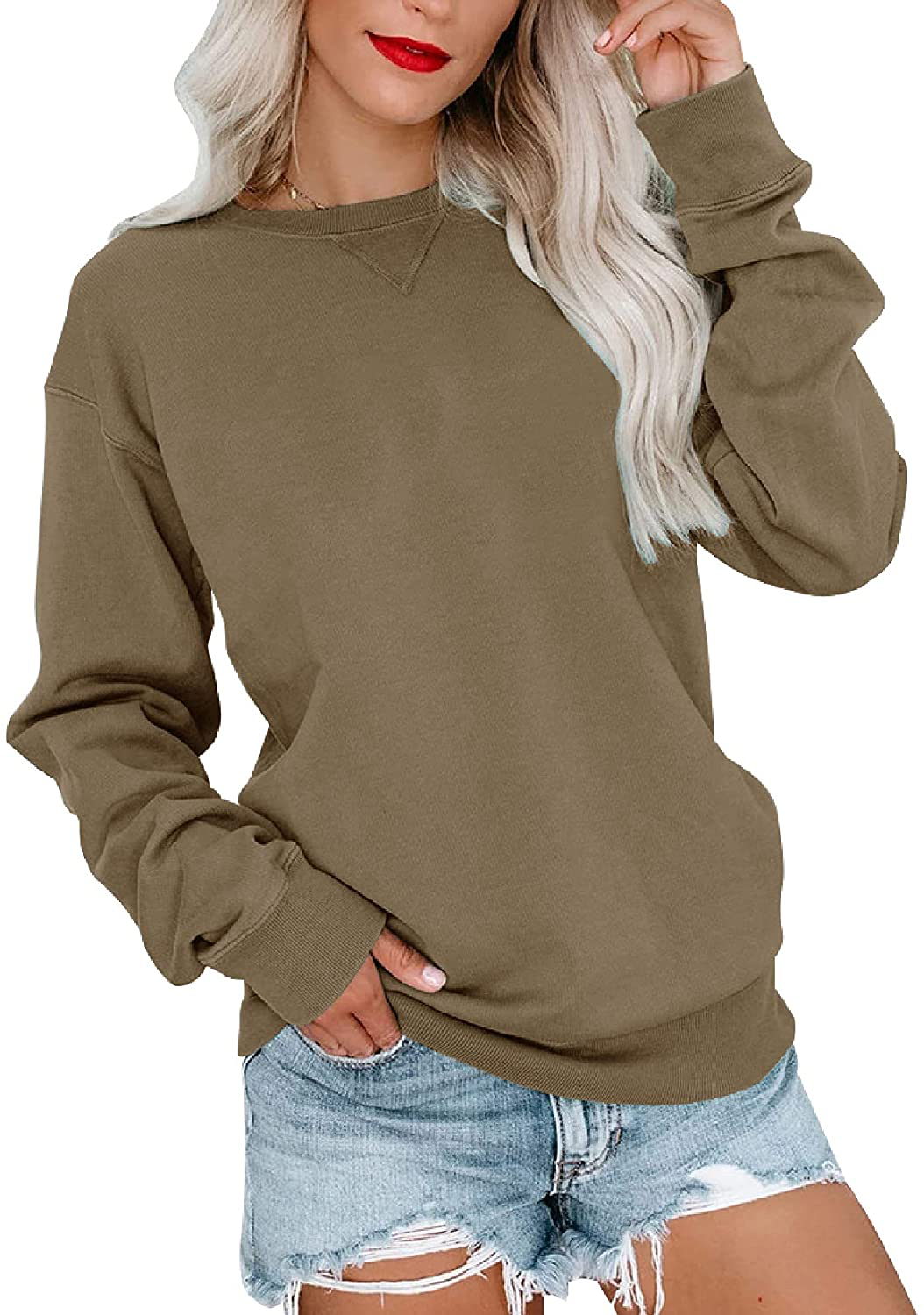 Bingerlily Womens Casual Long Sleeve Sweatshirt Crew Neck Cute Pullover Relaxed Fit Tops Apparel & Accessories > Clothing > Activewear Kylie Max