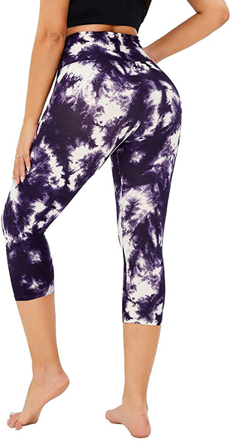 GAYHAY High Waisted Capri Leggings for Women - Soft Slim Tummy Control - Exercise Pants for Running Cycling Yoga Workout Apparel & Accessories > Clothing > Activewear Gayhay Marble Pattern Large-X-Large