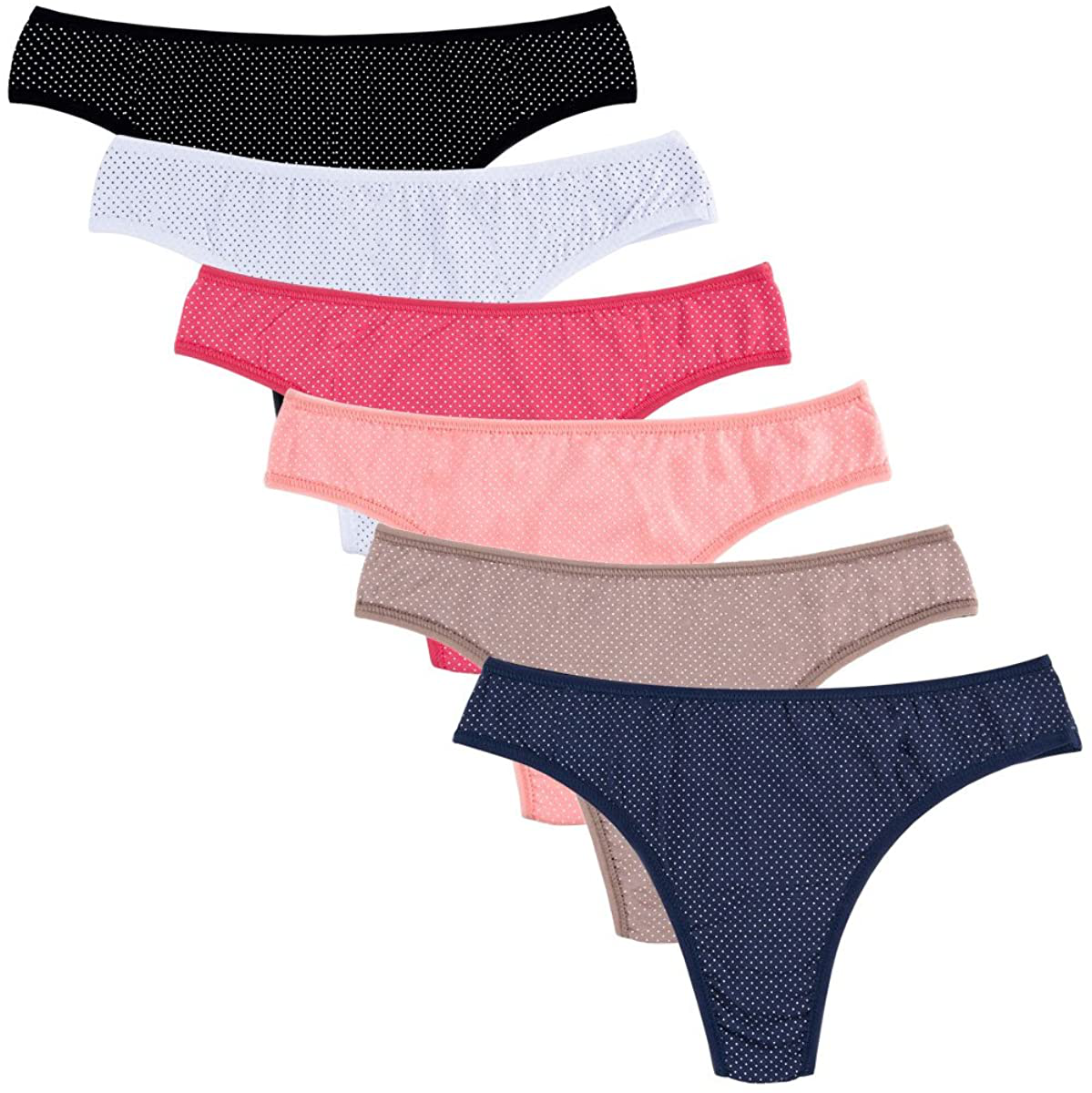 Knitlord 6 Pack Women's Thongs Underwear Cotton Breathable Panties Hipster Bikini Apparel & Accessories > Clothing > Underwear & Socks > Underwear KNITLORD Dot Print Small