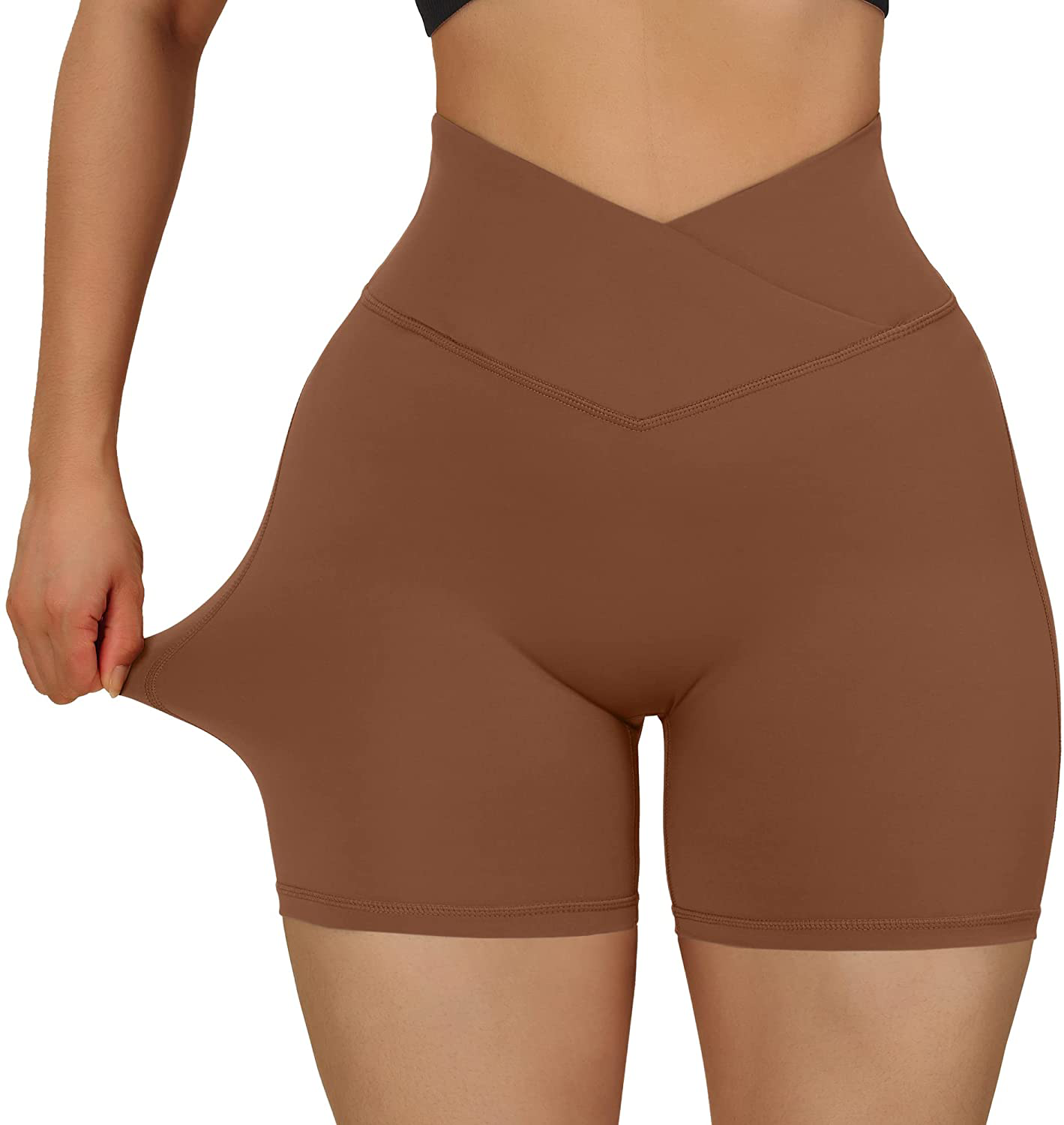 MOOSLOVER Women V Cross Waist Workout Shorts Butt Lifting High Waisted Biker Shorts Apparel & Accessories > Clothing > Shorts Kylie Max