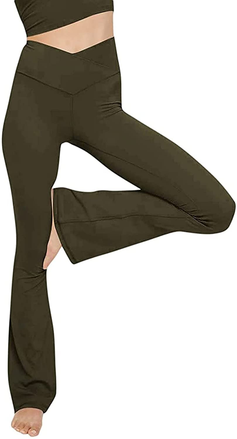 Burband Womens Bootcut Yoga Pants Tummy Control Non See through High Waisted Lounge Pants Bootleg Work Pants Dress Pants Apparel & Accessories > Clothing > Underwear & Socks > Shapewear Burband Army Green Large