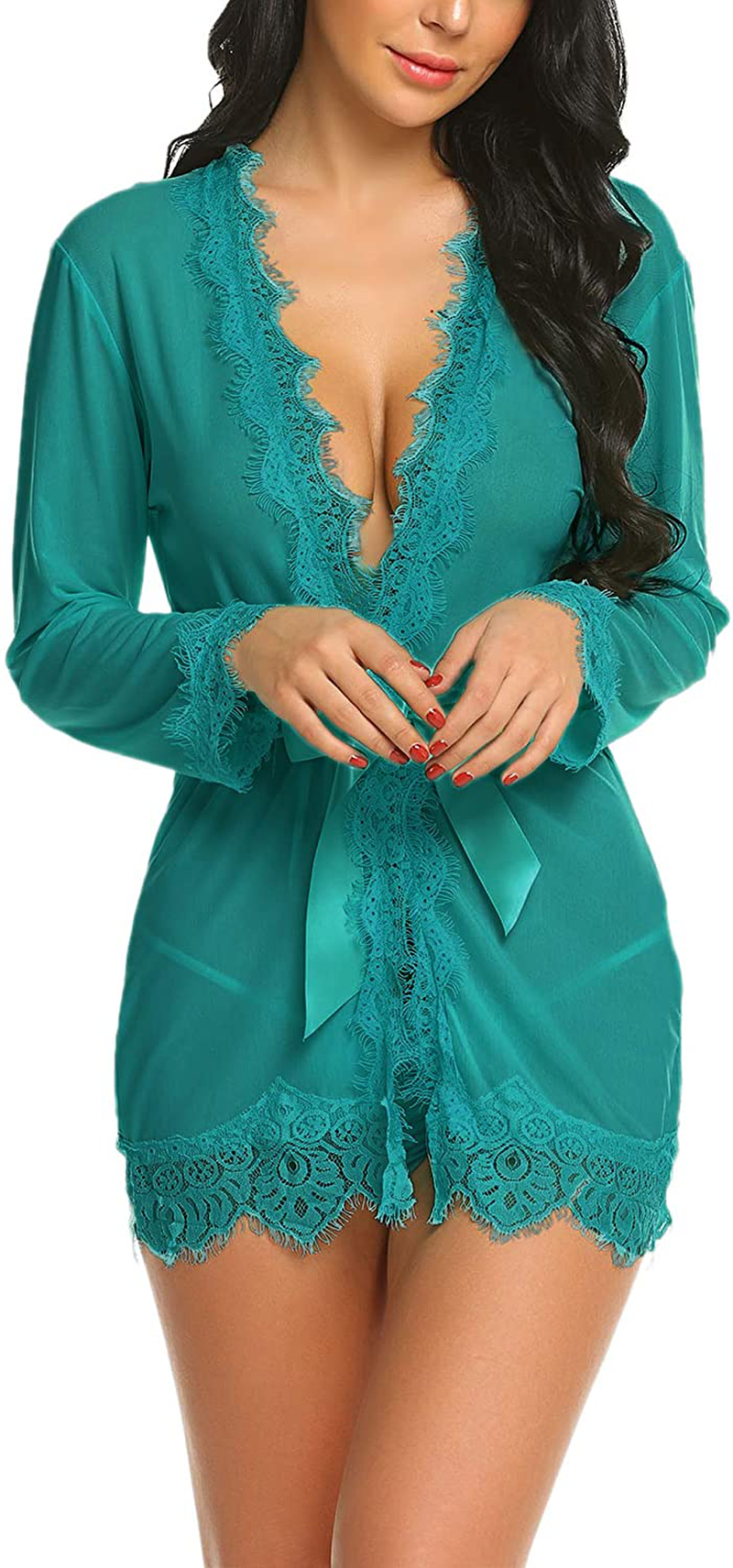 Avidlove Sexy Lace Robe Kimono Mesh Nightgown Babydoll Lingerie Set Apparel & Accessories > Clothing > Underwear & Socks > Lingerie Kylie Max