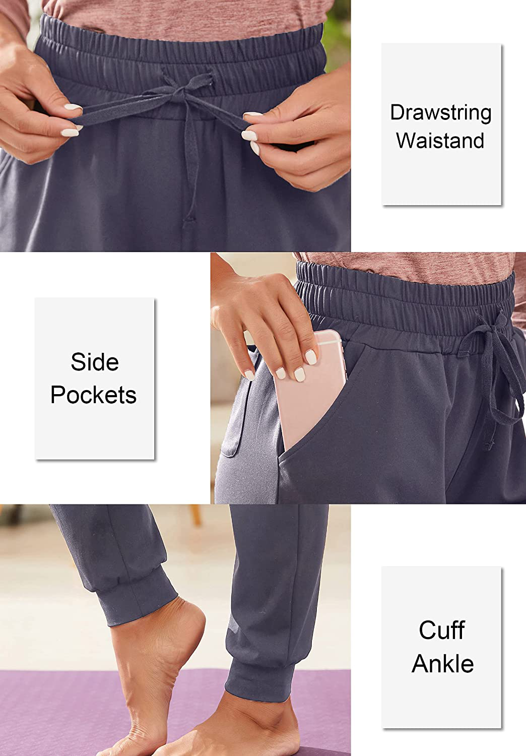 BATHRINS Women Tapered Joggers with Pockets – Casual Yoga High Waist Sweatpants Apparel & Accessories > Clothing > Activewear Kylie Max