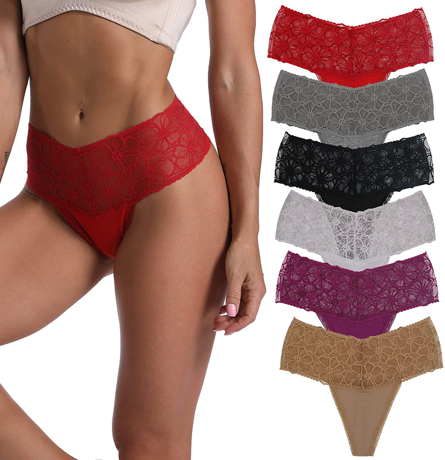 Women's Lace Thongs, T Back Low Waist See Through Panties Sexy Seamless V-Shape Design Lace Thongs for Women Apparel & Accessories > Clothing > Underwear & Socks > Underwear Delcroix Black*1 Red*1 Dark Blue*1 White*1 Nude*1 Grey*1 XX-Large