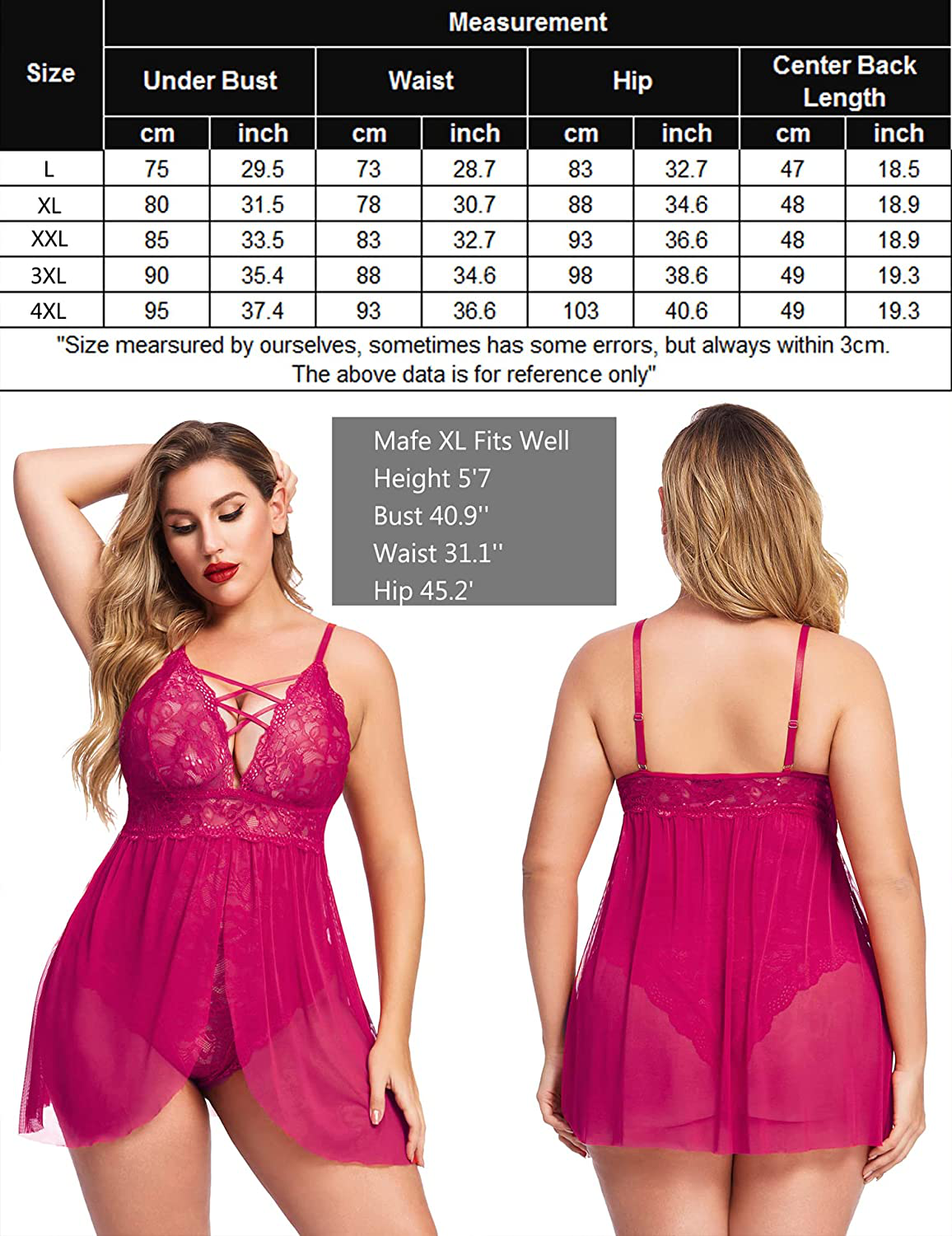 Avidlove plus Size Babydoll Womens Snap Crotch Lingerie V Neck Lace Nighty Mesh Sleepwear L-5XL Apparel & Accessories > Clothing > Underwear & Socks > Lingerie Kylie Max