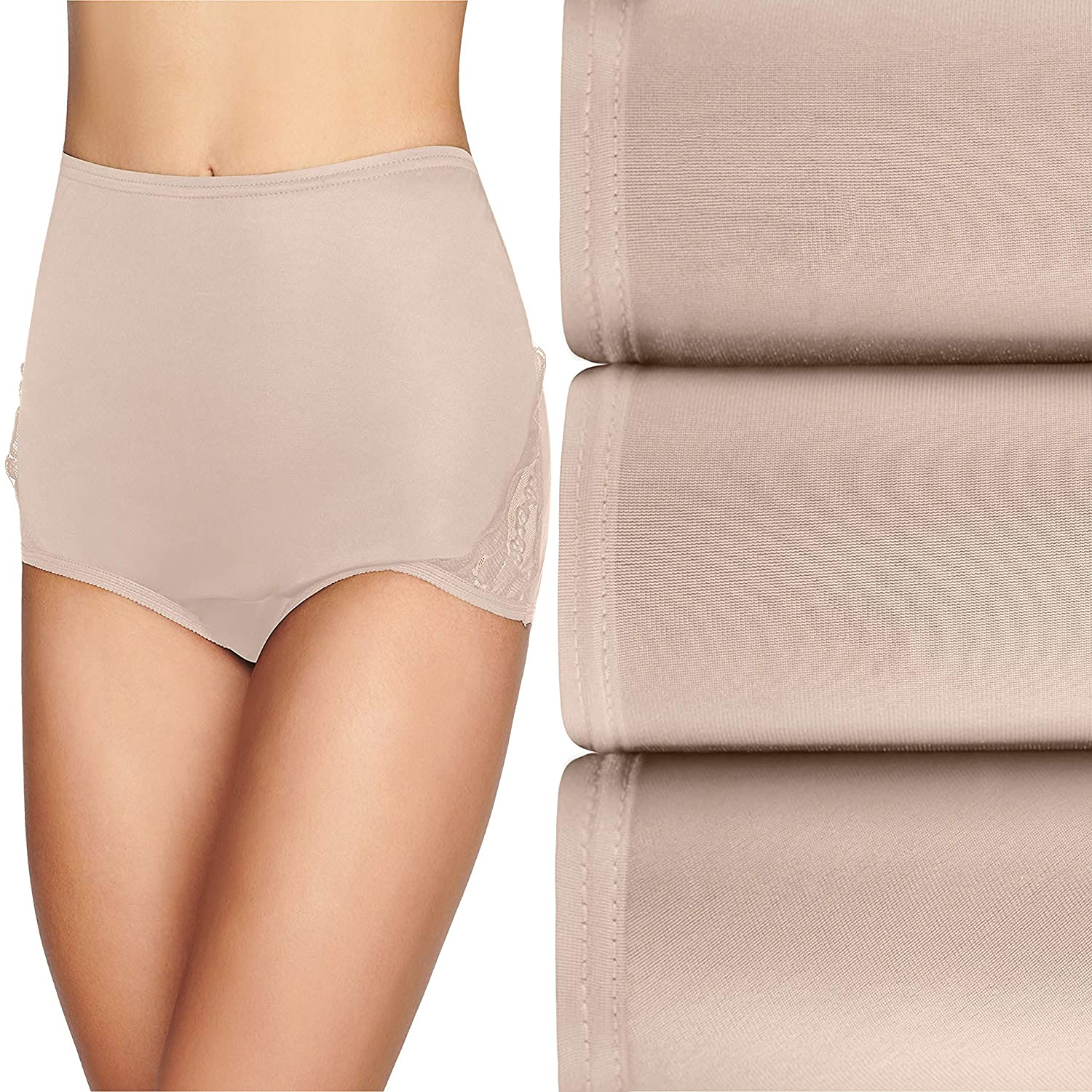 Vanity Fair Women'S Perfectly Yours Traditional Brief Panties Apparel & Accessories > Clothing > Underwear & Socks > Underwear Vanity Fair Lace Nouveau - 3 Pack - Fawn Lace Nouveau 12