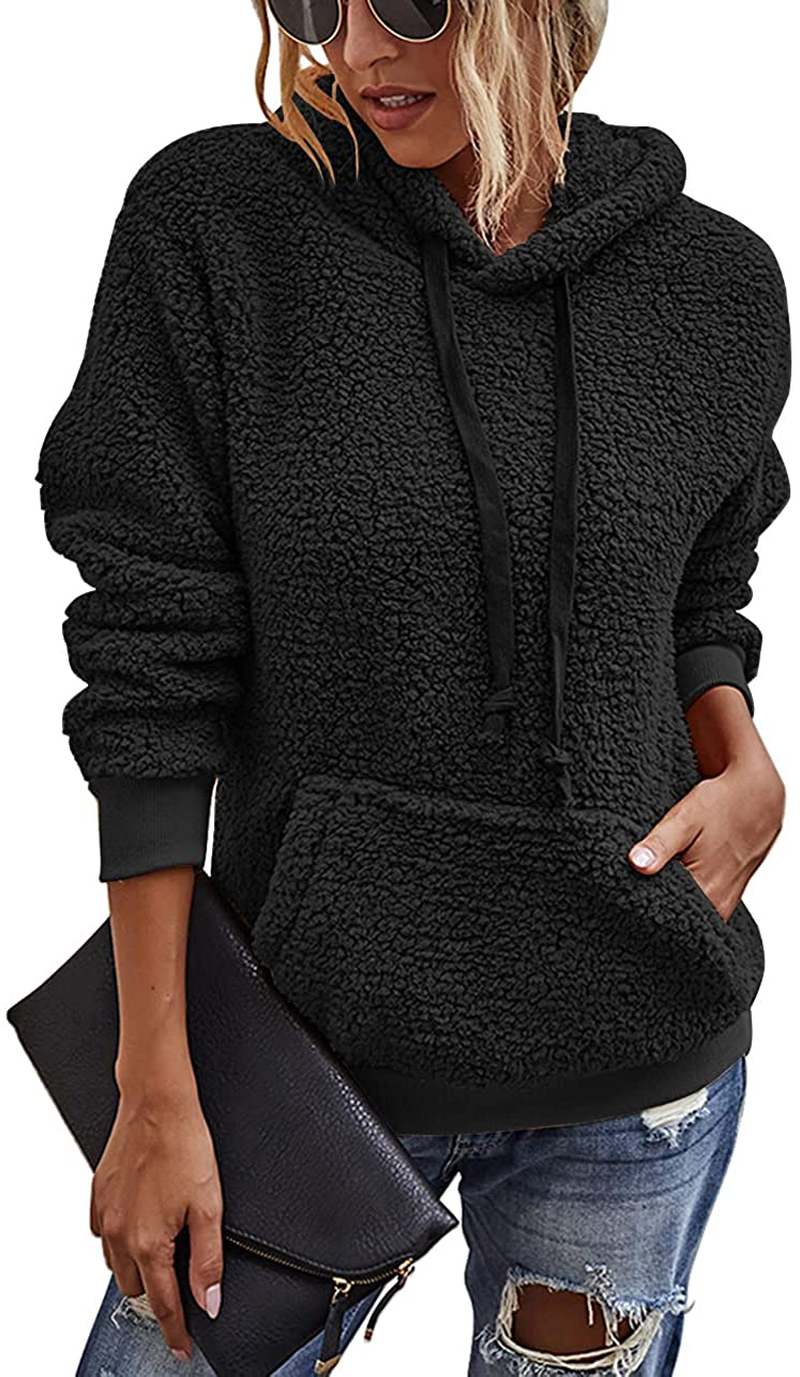 KIRUNDO Winter Women’S Fuzzy Fleece Hoodies Sweatshirts Casual Long Sleeves Shaggy Sherpa Pullover with Pockets Apparel & Accessories > Clothing > Activewear Kylie Max