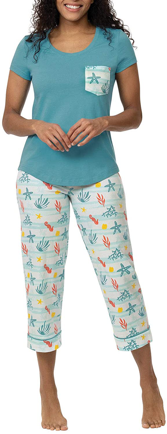 PajamaGram Pajamas for Women Cotton - Womens Capri Pajama Sets Apparel & Accessories > Clothing > Sleepwear & Loungewear > Pajamas PajamaGram Teal Reef Medium