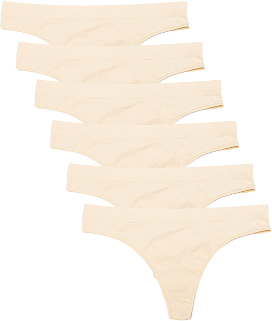 Kalon 6 Pack Women's Nylon Spandex Thong Underwear Apparel & Accessories > Clothing > Underwear & Socks > Underwear Kalon Beige X-Small