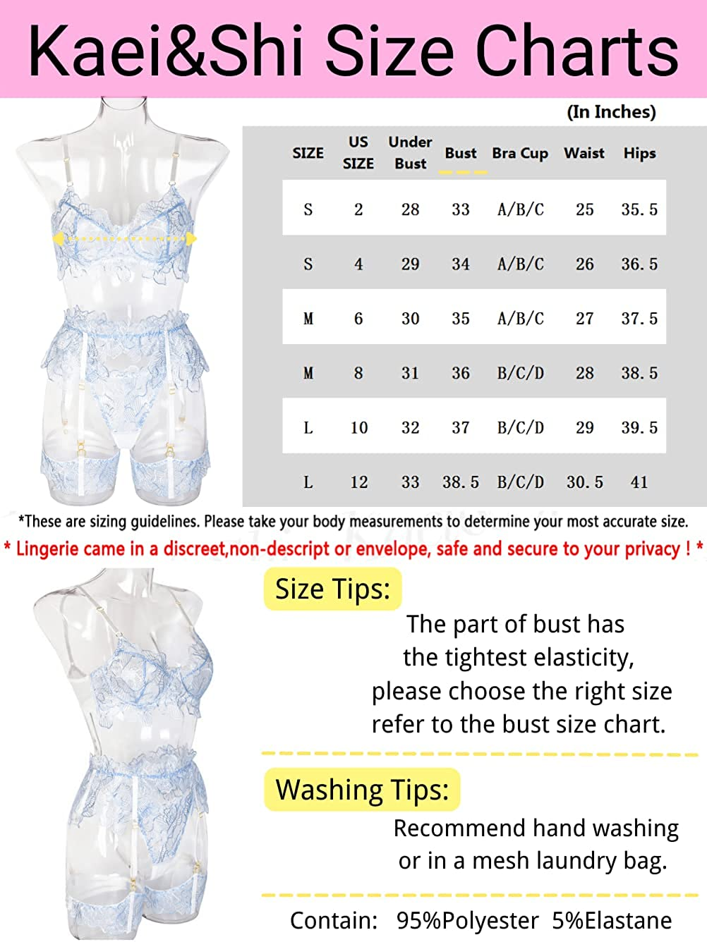 Kaei&Shi Floral Embroidered Sheer,Underwire,G-String,Belt,Thigh Straps,4 Piece Garter Lingerie Set Apparel & Accessories > Clothing > Underwear & Socks > Lingerie Kaei&Shi