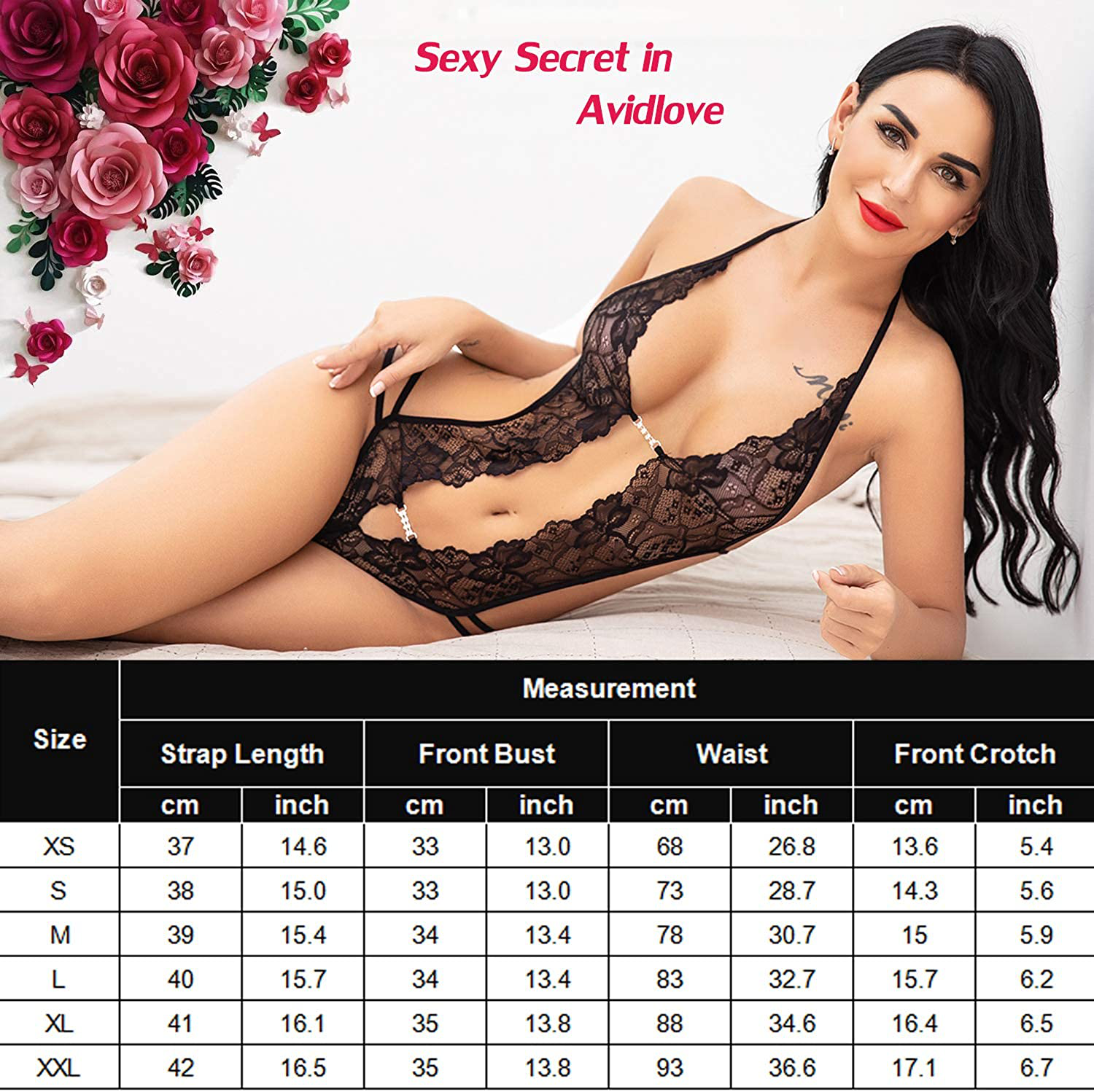 Avidlove Women One Piece Lingerie Sexy Lace Bodysuit Deep V Teddy Babydoll XS-XXXL Apparel & Accessories > Clothing > Underwear & Socks > Lingerie Avidlove