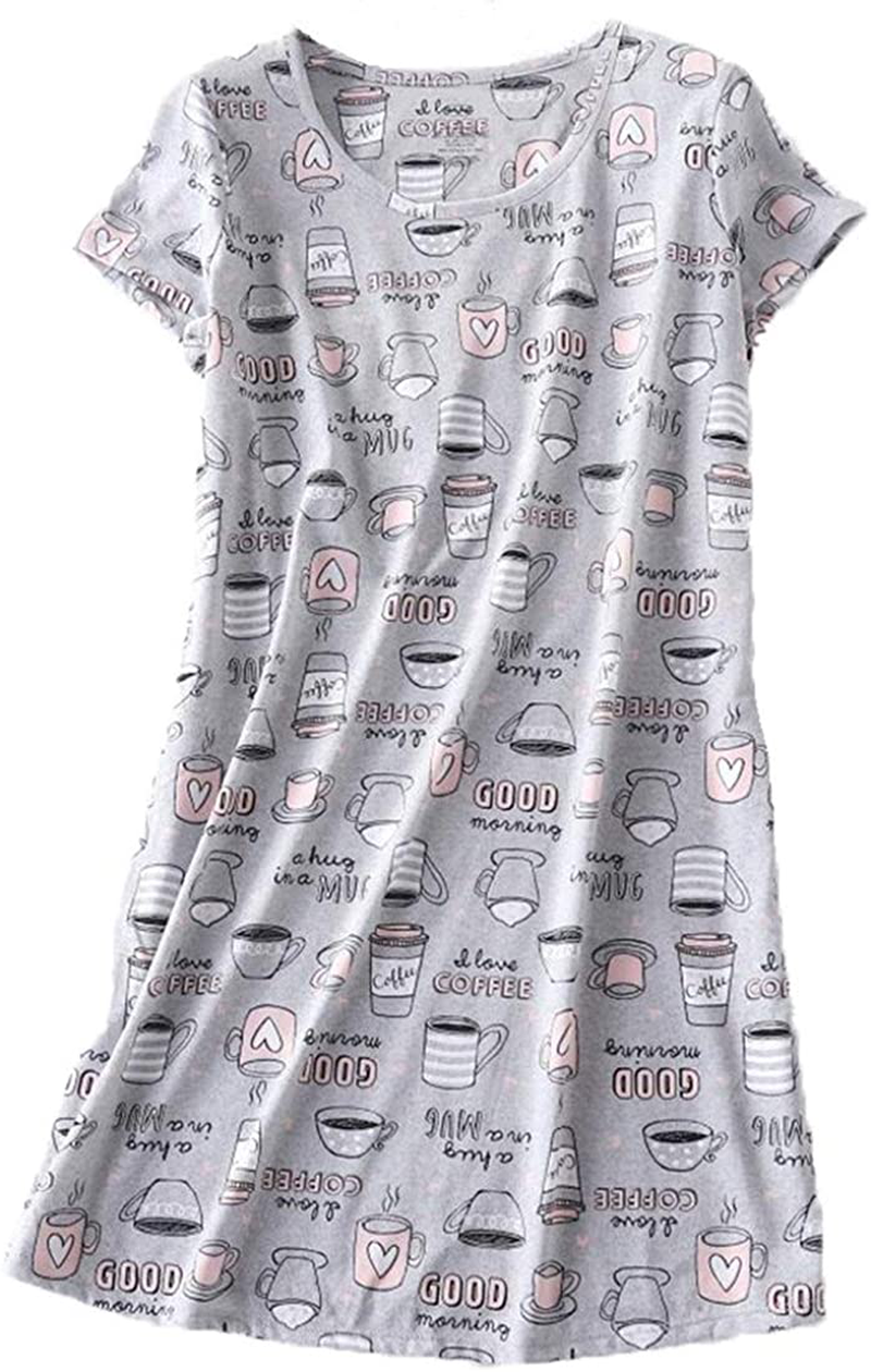 PNAEONG Women'S Cotton Nightgown Sleepwear Short Sleeves Shirt Casual Print Sleepdress Apparel & Accessories > Clothing > Sleepwear & Loungewear > Nightgowns Kylie Max
