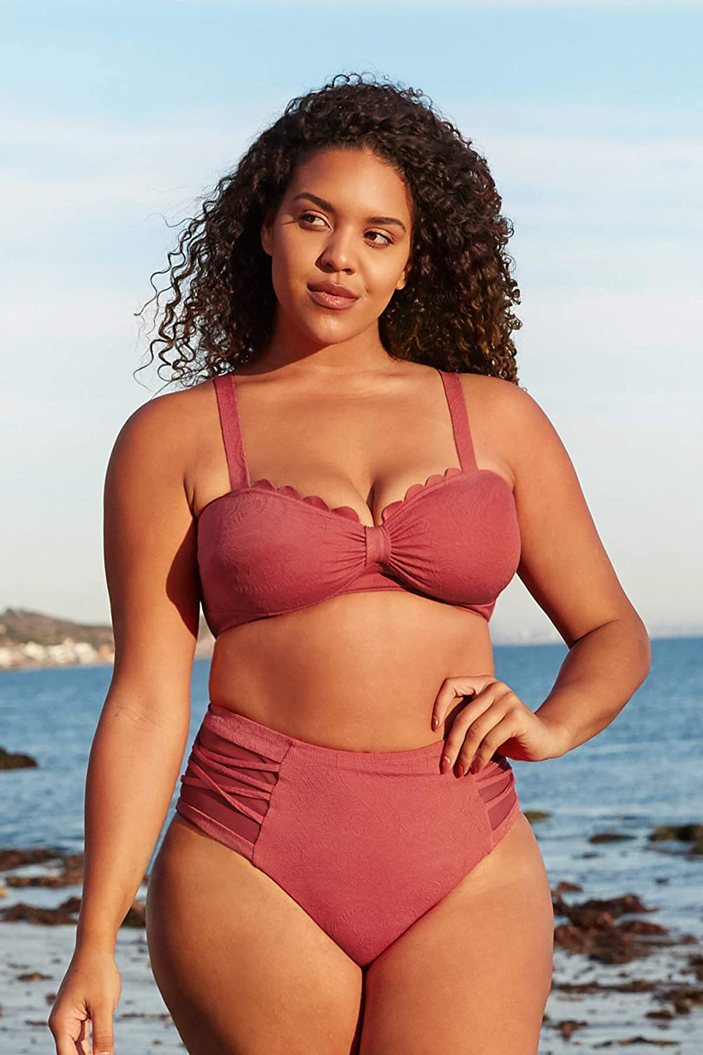 CUPSHE Women's High Waist Plus Size Bikini Swimsuit Ruched Two Piece Bathing Suit Apparel & Accessories > Clothing > Swimwear KYLIE MAX