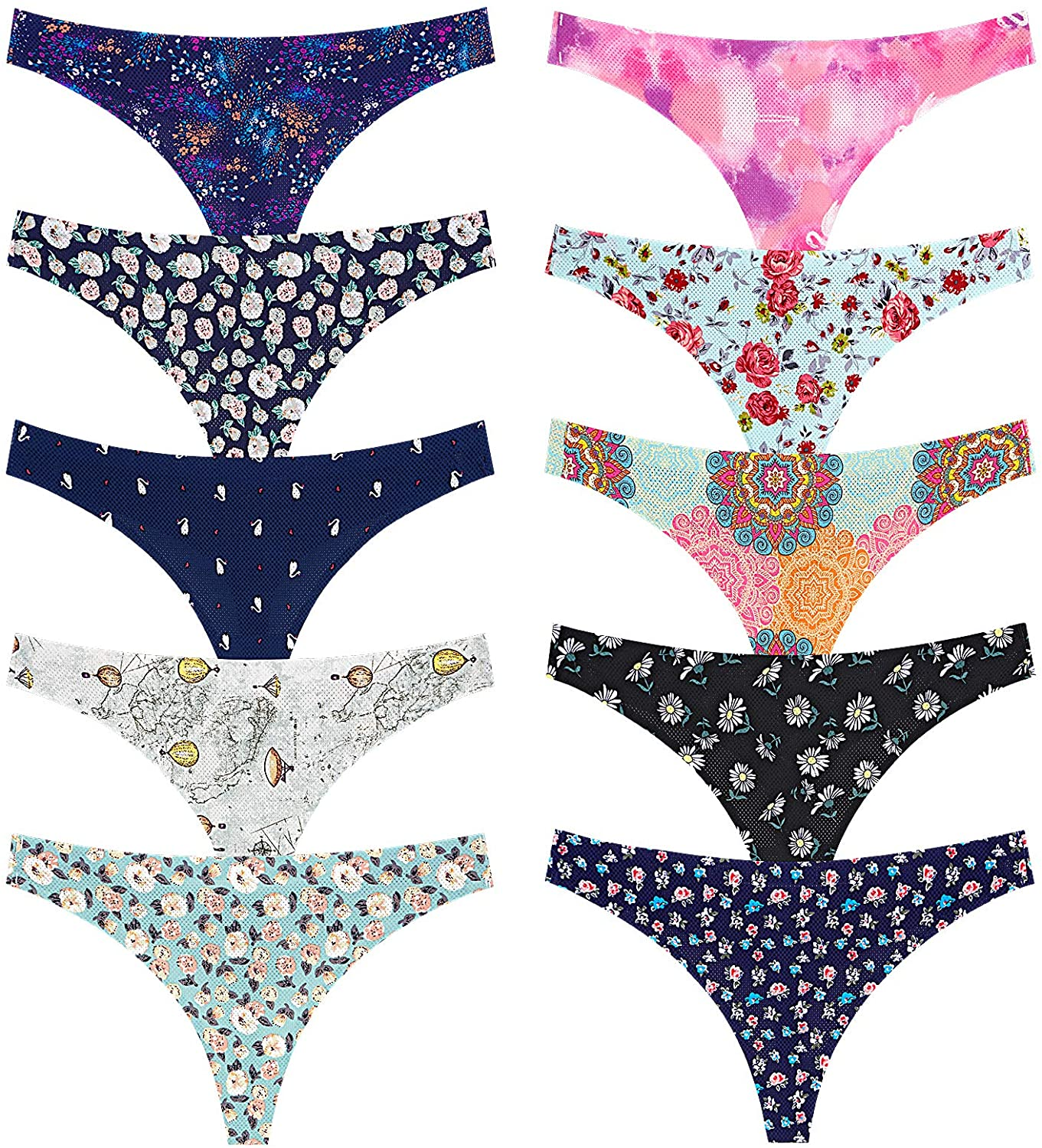 Thong Underwear for Women,No Show Breathable Cotton Womens Thongs Underwear Seamless Thongs for Women Apparel & Accessories > Clothing > Underwear & Socks > Underwear QOVOQ Multicoloured I-10pack X-Small