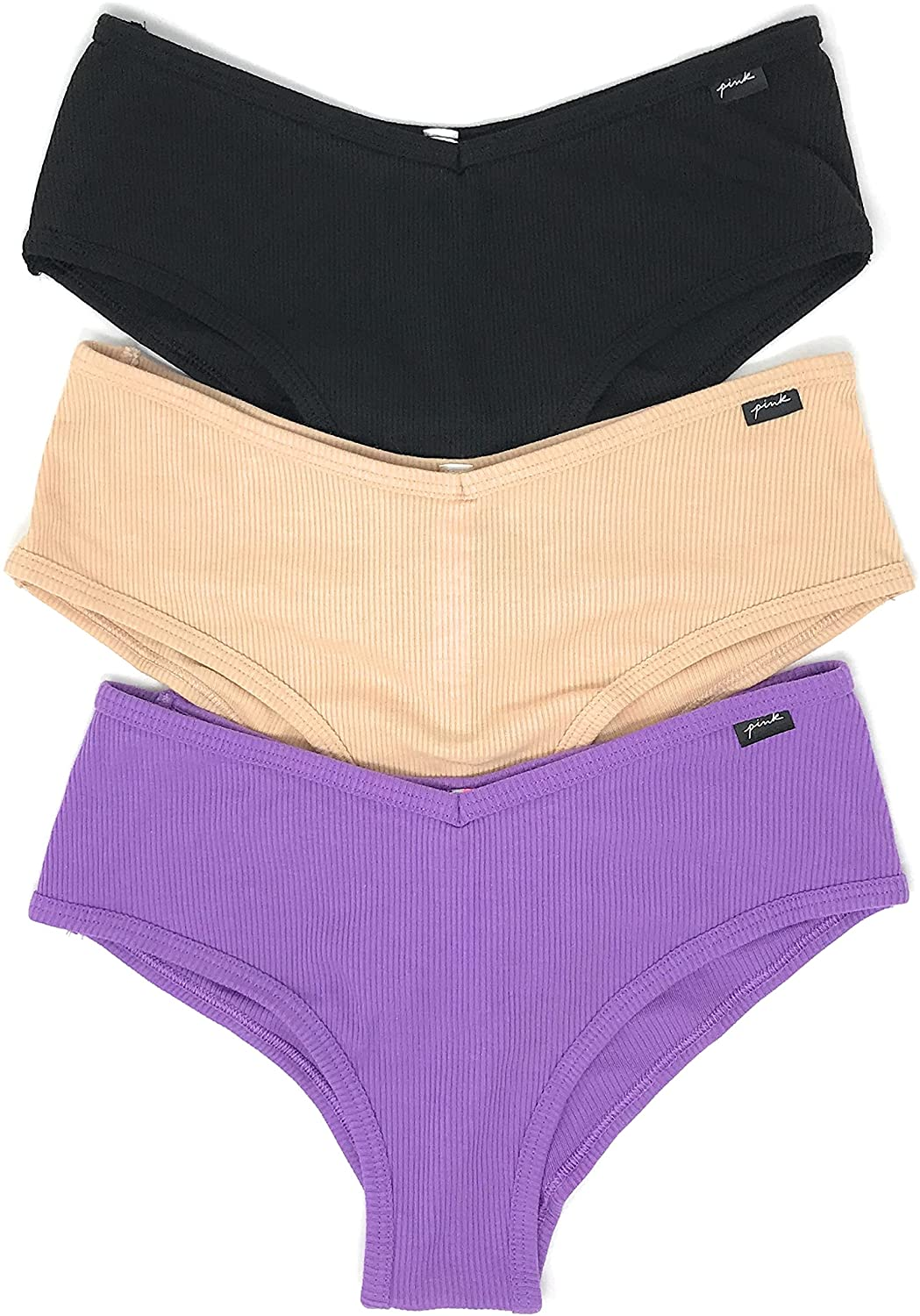 Victoria'S Secret Pink Cheekster Panty Set of 3 Victoria's Secret Ribbed Black / Nude / Amethyst Medium