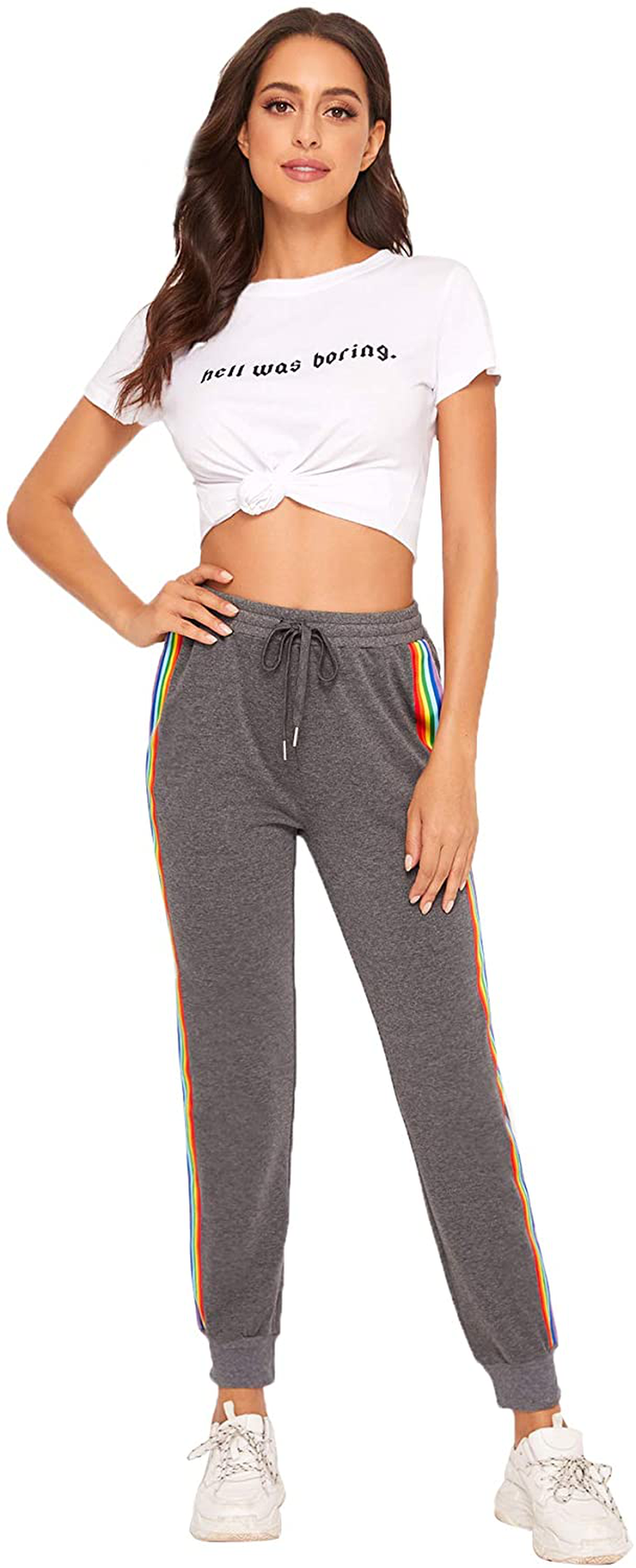 Sweatyrocks Women'S Drawstring Waist Striped Side Jogger Sweatpants with Pocket Apparel & Accessories > Clothing > Activewear Kylie Max