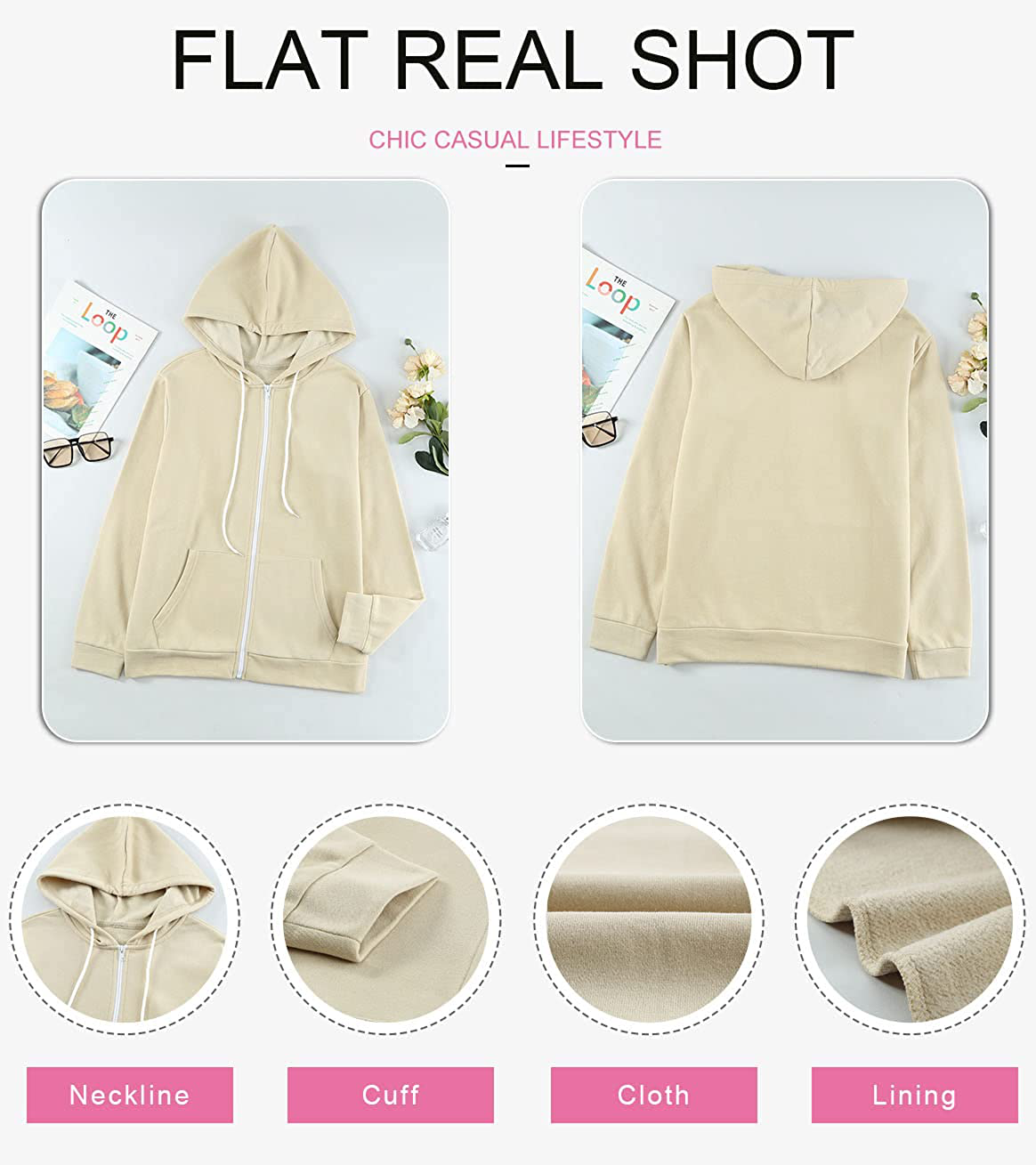 Dokotoo Women'S Full Zip up Hoodie Long Sleeve Hooded Sweatshirts Pockets Jacket Coat for Women Apparel & Accessories > Clothing > Activewear Kylie Max