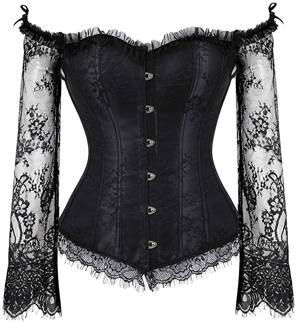 Corset Tops for Women Corset - Overbust Lingerie - Lace up Back Bustier Top - Fashion Corsets with Sleeve Apparel & Accessories > Clothing > Underwear & Socks > Lingerie SZIVYSHI Black XX-Large