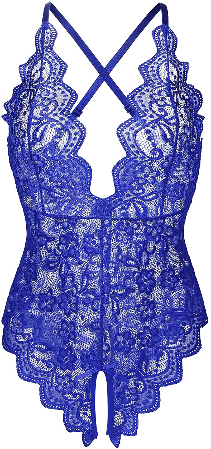 Donnalla Women's One Piece Teddy Plunging Lace Bodysuit Elegant Honeymoon Lingerie Apparel & Accessories > Clothing > Underwear & Socks > Lingerie Donnalla Royal Blue Small
