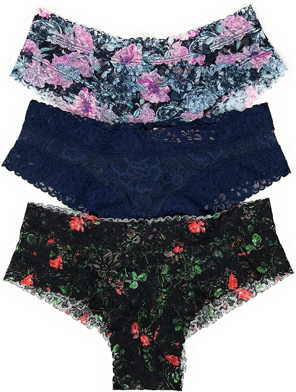 Victoria'S Secret the Lacie Cheeky Panty Set of 3 Apparel & Accessories > Clothing > Underwear & Socks > Underwear Victoria's Secret Purple Aqua Floral / Navy / Black Floral Medium