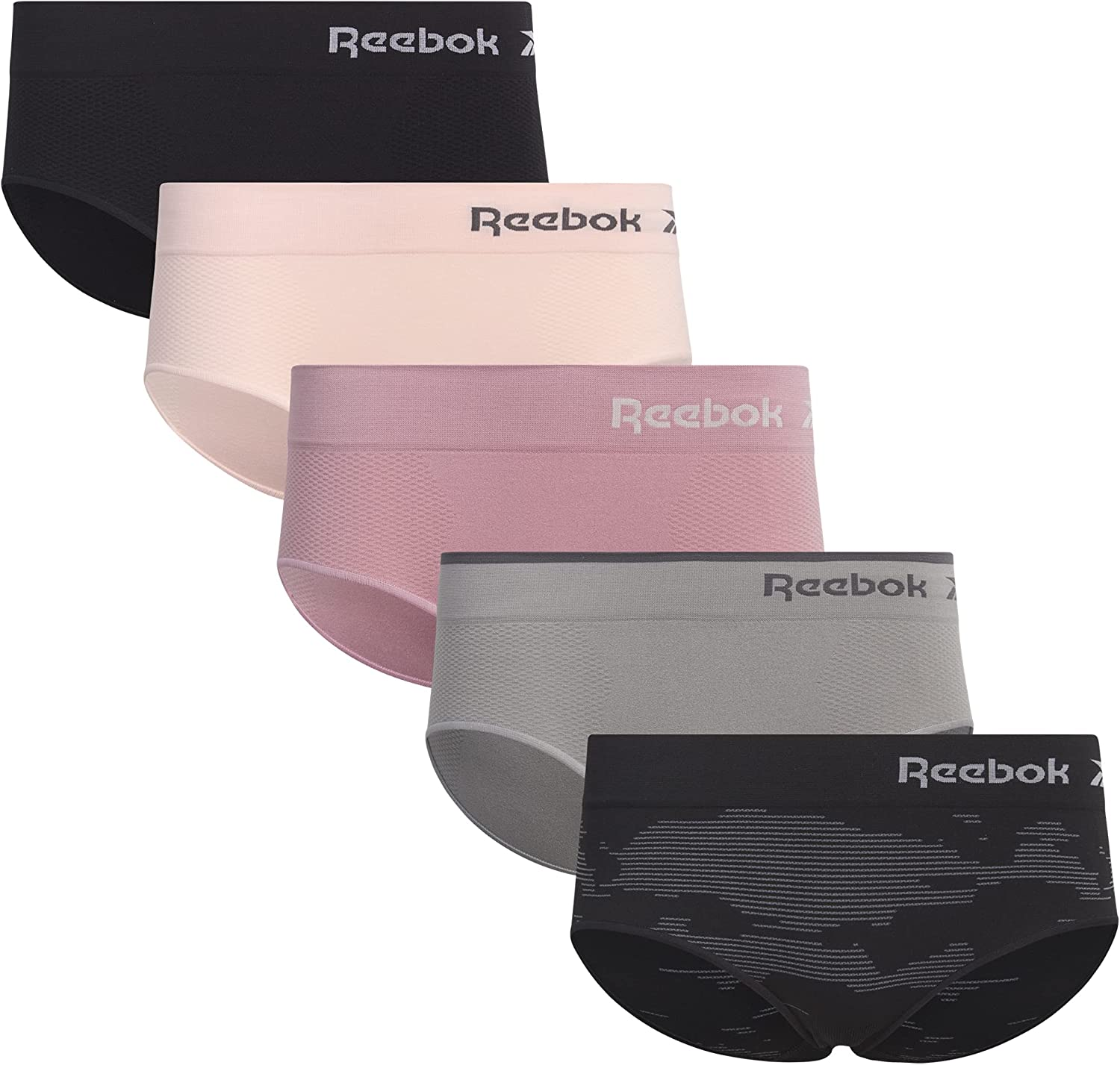 Reebok Women'S Underwear - Seamless Hipster Briefs (5 Pack) Apparel & Accessories > Clothing > Underwear & Socks > Underwear Reebok Black/Pink/Grey Large