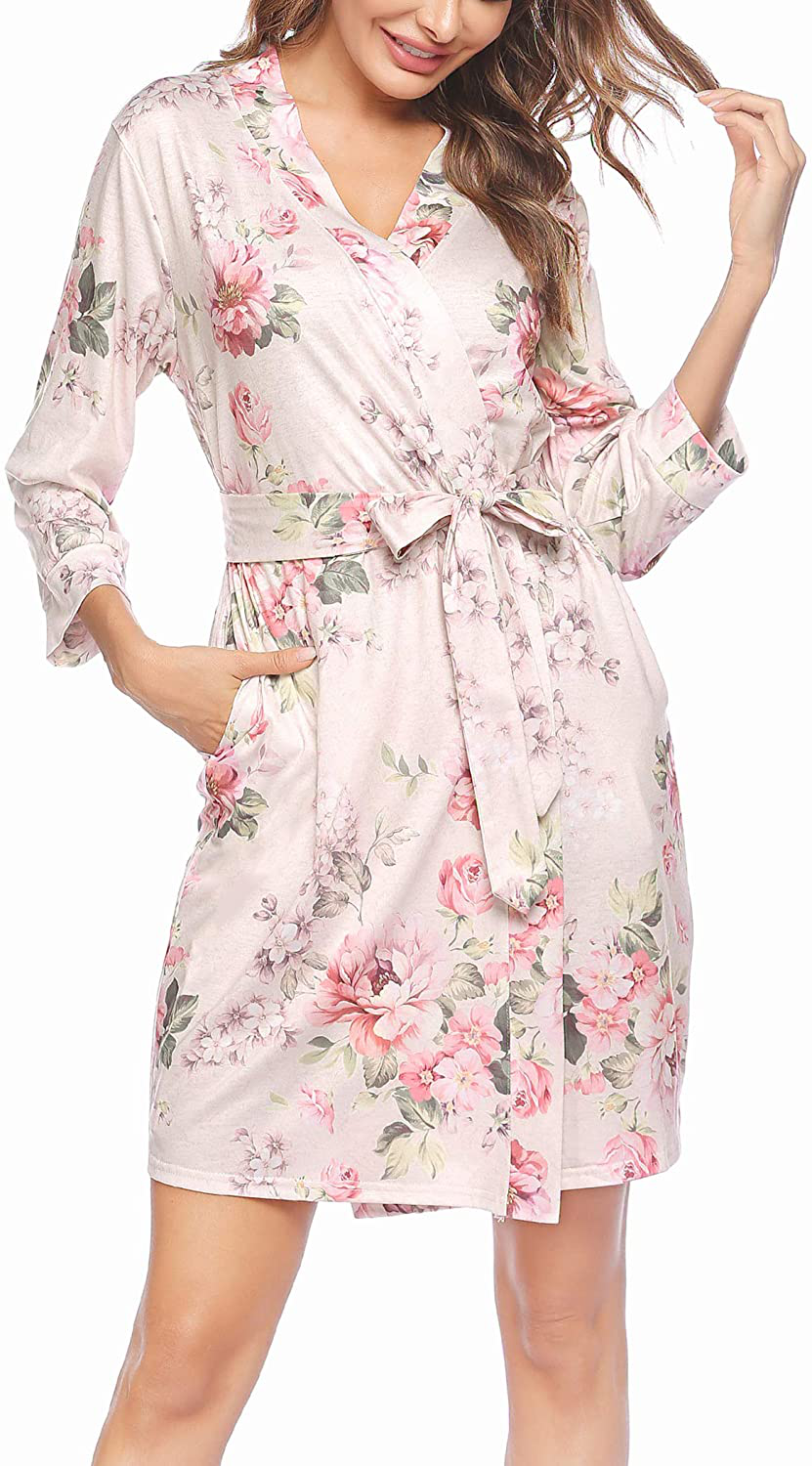 Hotouch Womens Robe Lightweight Kimono Robes Short Knit Bathrobe Soft Sleepwear Ladies Loungewear S-XXL Apparel & Accessories > Clothing > Sleepwear & Loungewear > Robes Hotouch