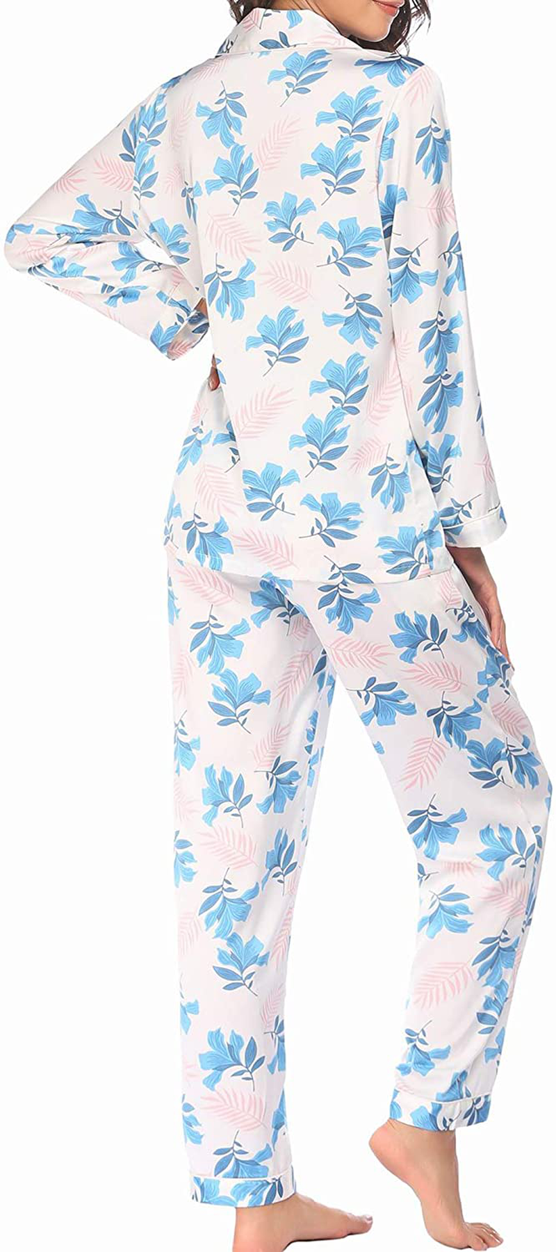 Ekouaer Satin Pajamas Women’S Long Sleeve Sleepwear Silk Soft Button down Loungewear Pjs Set S-XXL Apparel & Accessories > Clothing > Sleepwear & Loungewear > Pajamas Kylie Max