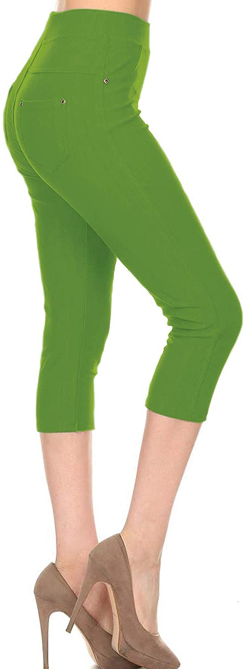 Leggings Depot Premium Quality Women's Cotton Blend Stretch Pull-on Jeggings with Pockets Apparel & Accessories > Clothing > Activewear LEGGINGS DEPOT Capri-lime 1X-2X