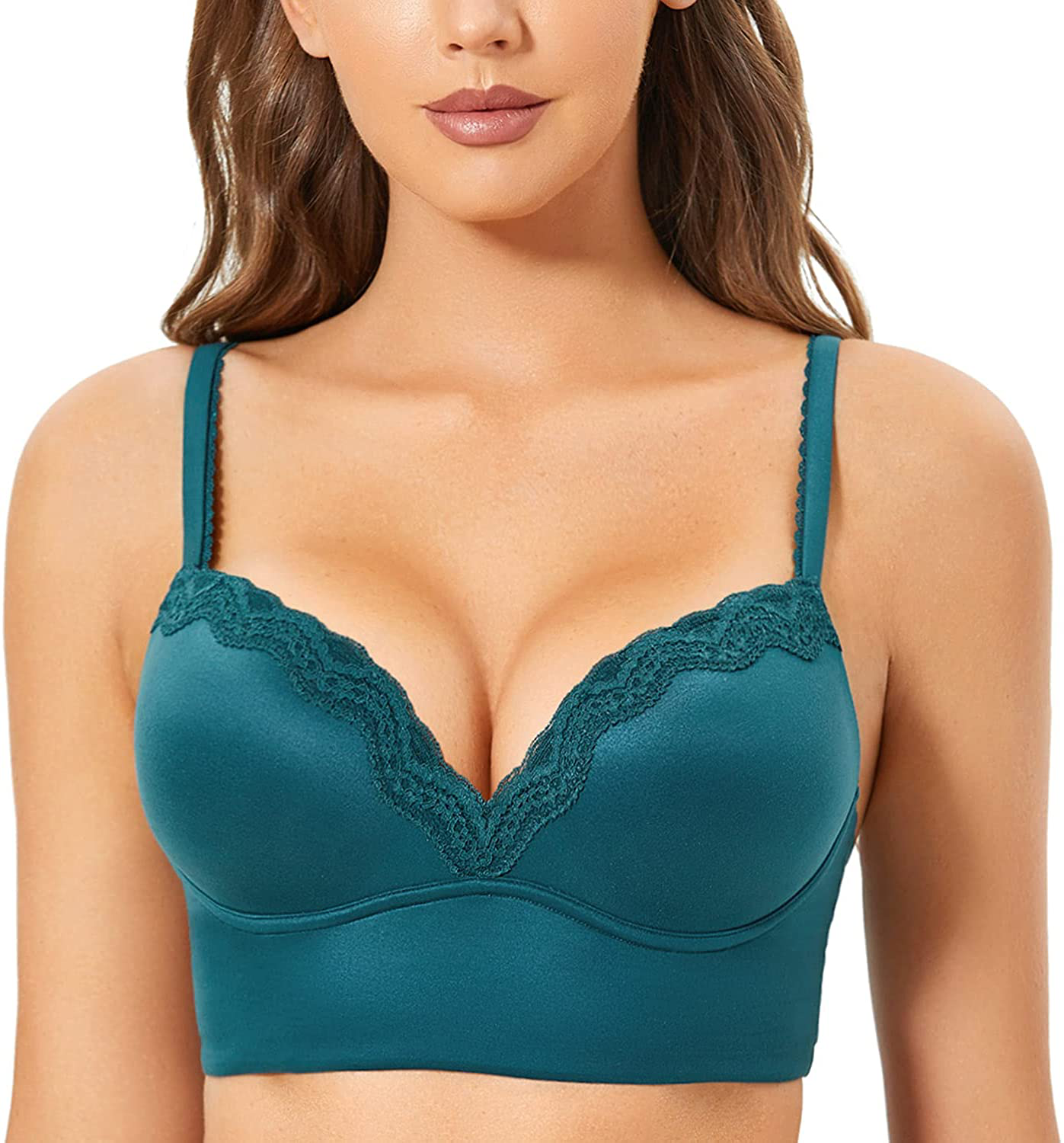 DOBREVA Women's Push Up Bra Wireless Padded Bralette Lace Longline Support Bras Apparel & Accessories > Clothing > Underwear & Socks > Bras DOBREVA Spruce Green 40B