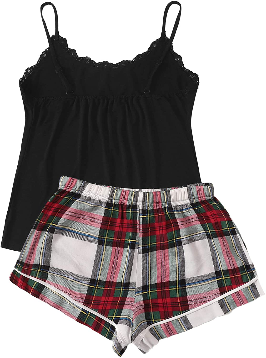 Sweatyrocks Women'S Sleepwear Set Plaid Print Cami Top and Elastic Waist Short Pajama Set Apparel & Accessories > Clothing > Sleepwear & Loungewear Kylie Max