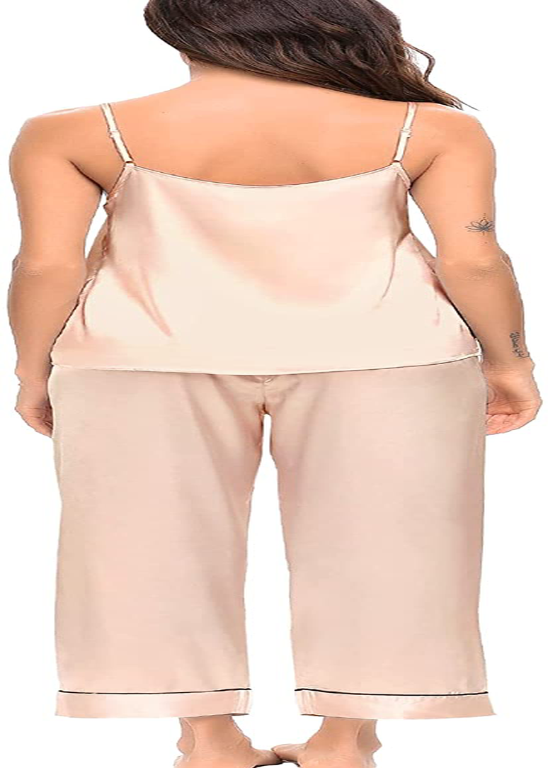 SWOMOG Womens Silk Satin Pajamas Set Two-Piece Pj Sets Cami Top and Capris Pants Sleepwear Apparel & Accessories > Clothing > Sleepwear & Loungewear Kylie Max