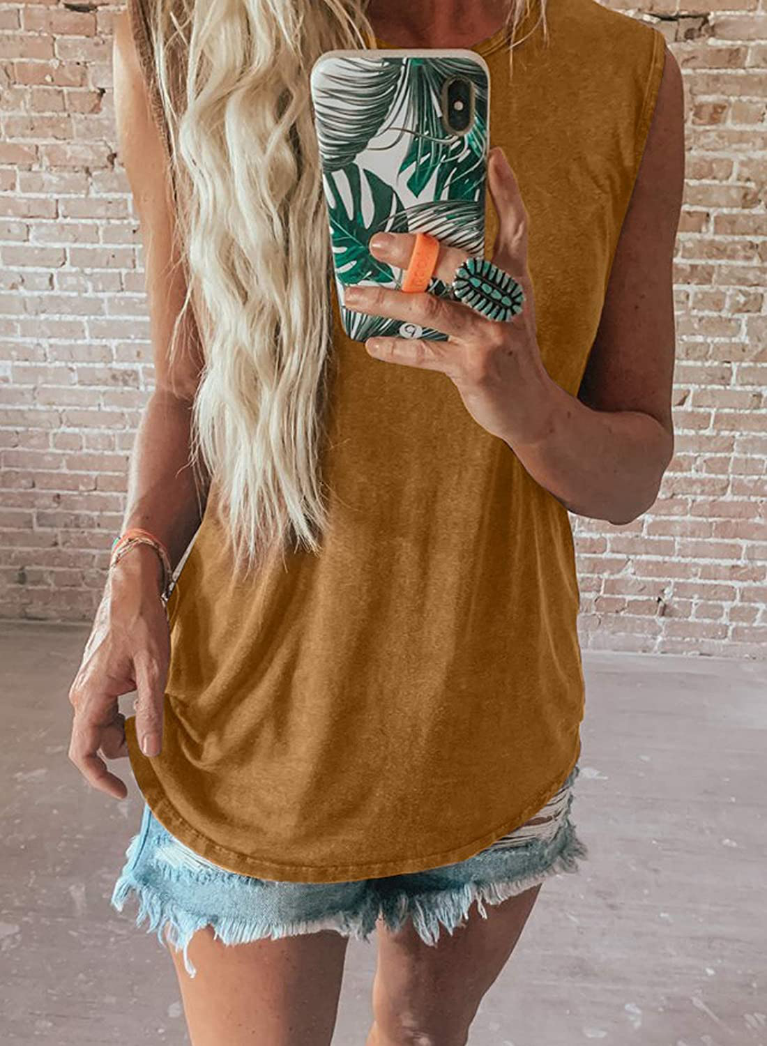 Dokotoo Womens Crew Neck Tank Tops Summer Leopard Detail Print Top Casual Cami Shirts Blouses S-XXL Apparel & Accessories > Clothing > Activewear Kylie Max