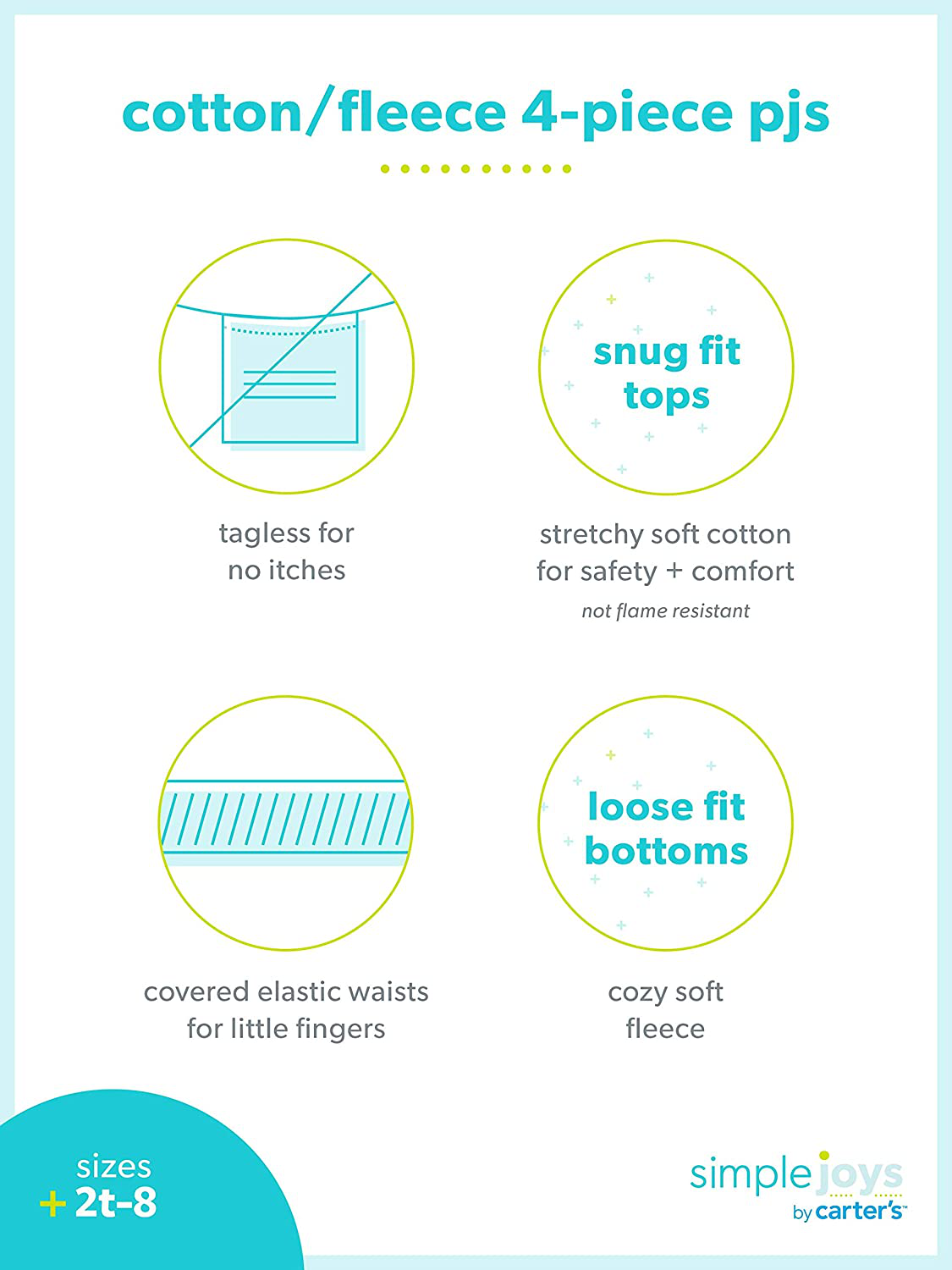 Simple Joys by Carter'S Boys and Toddlers' 4-Piece Pajama Set (Cotton Top & Fleece Bottom) Apparel & Accessories > Clothing > Sleepwear & Loungewear > Pajamas Kylie Max