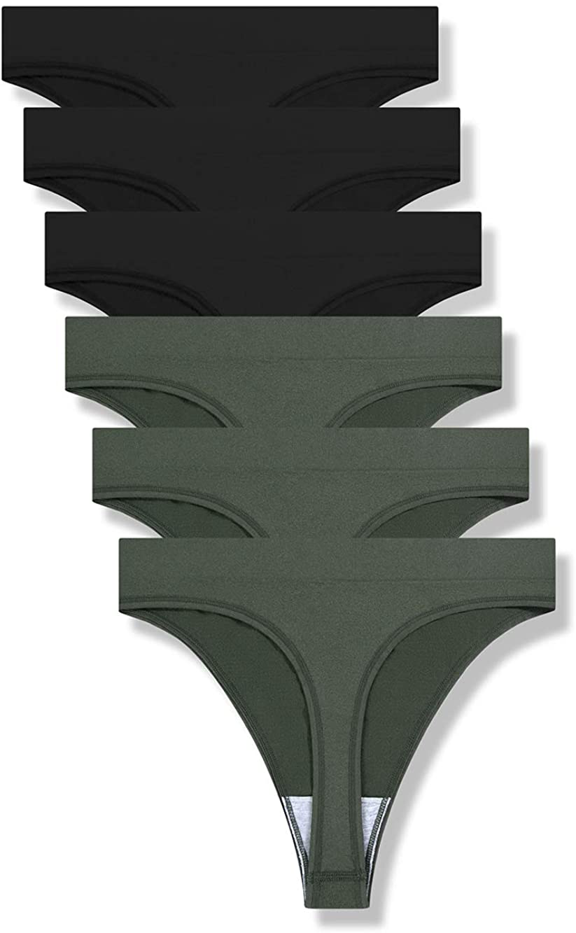 GRANKEE Women's Breathable Seamless Thong Panties No Show Underwear Pack Apparel & Accessories > Clothing > Underwear & Socks > Underwear GRANKEE 3 Black/3 Olive Green Large