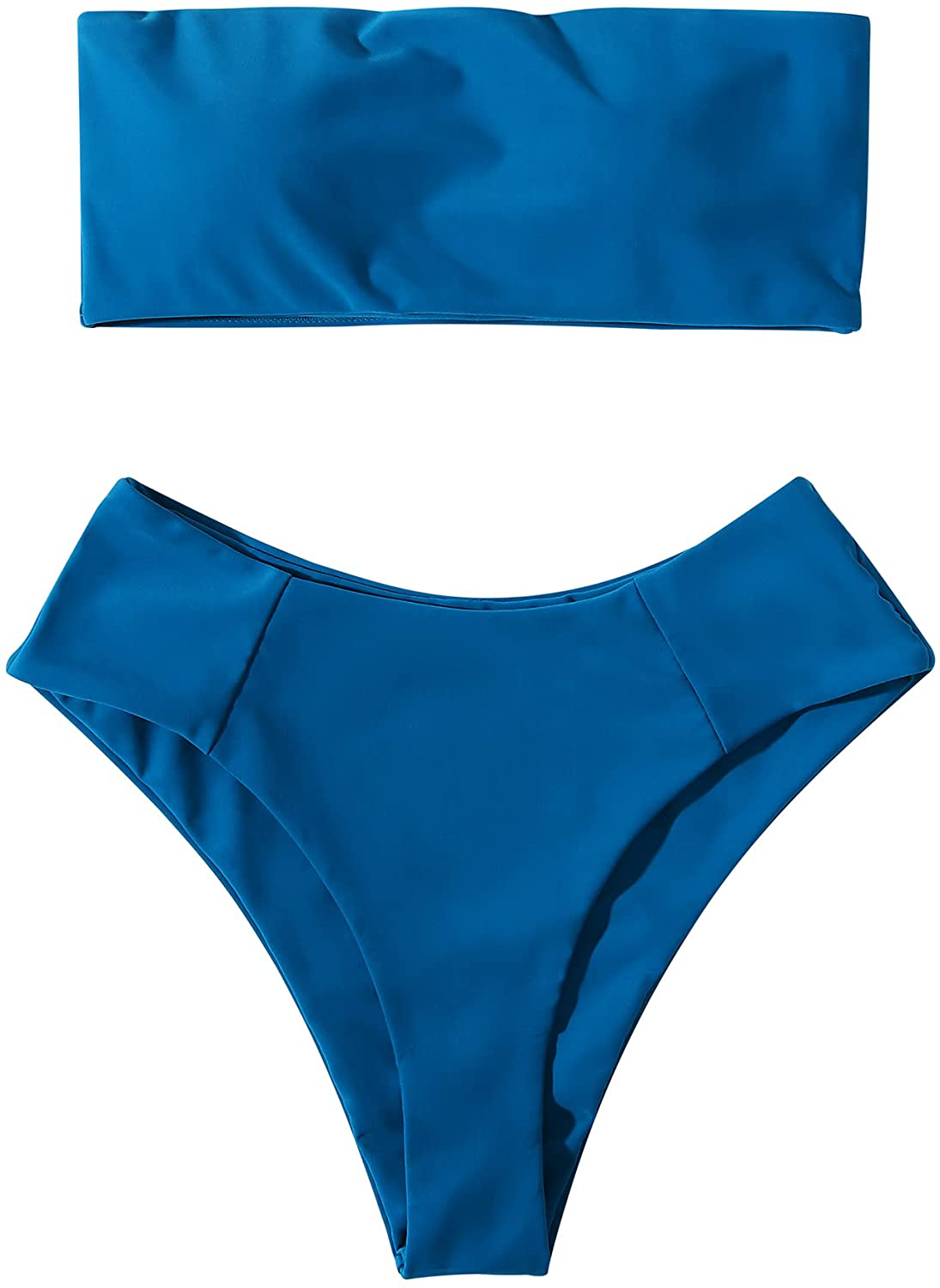 OMKAGI Women's 2 Pieces Bandeau Bikini Swimsuits Off Shoulder High Waist Bathing Suit High Cut Apparel & Accessories > Clothing > Swimwear OMKAGI 3-navy Blue X-Large