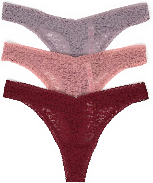 Victoria's Secret PINK Thong Panty Set of 3 Apparel & Accessories > Clothing > Underwear & Socks > Underwear Victoria's Secret Leo Lace Mauve / Damsel Pink / Cranberry Small