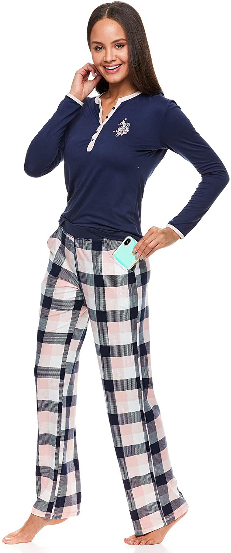 U.S. Polo Assn. Womens Casual Long Sleeve Shirt and Pajama Pants Sleep Sleepwear Set Apparel & Accessories > Clothing > Sleepwear & Loungewear > Pajamas Kylie Max