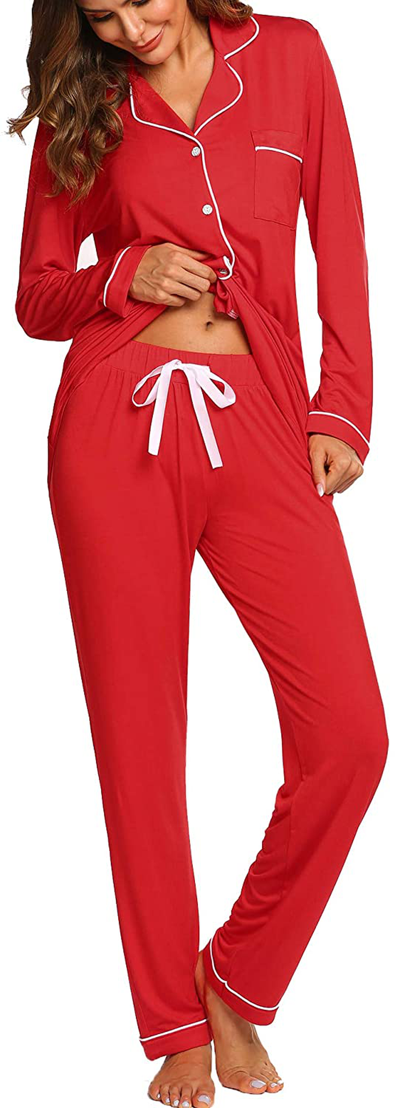 Ekouaer Pajamas Set Long Sleeve Sleepwear Womens Button down Nightwear Soft Pj Lounge Sets XS-XXL Apparel & Accessories > Clothing > Sleepwear & Loungewear > Pajamas Kylie Max