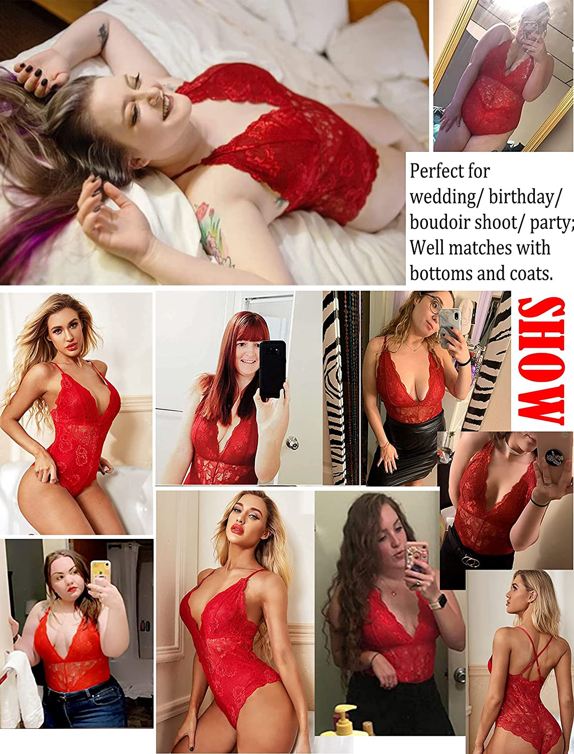 Avidlove Women Snap Crotch Lingerie Sexy Lace Bodysuit Deep V Teddy One Piece Lace Babydoll Apparel & Accessories > Clothing > Underwear & Socks > Lingerie Avidlove