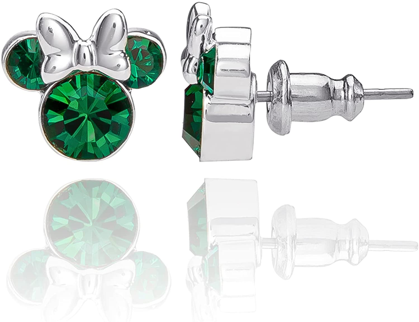 Disney Minnie Mouse Birthstone Jewelry, Silver Plated Crystal Stud Earrings for Women and Girls Arts & Entertainment > Party & Celebration > Gift Giving Disney May-Emerald Crystal