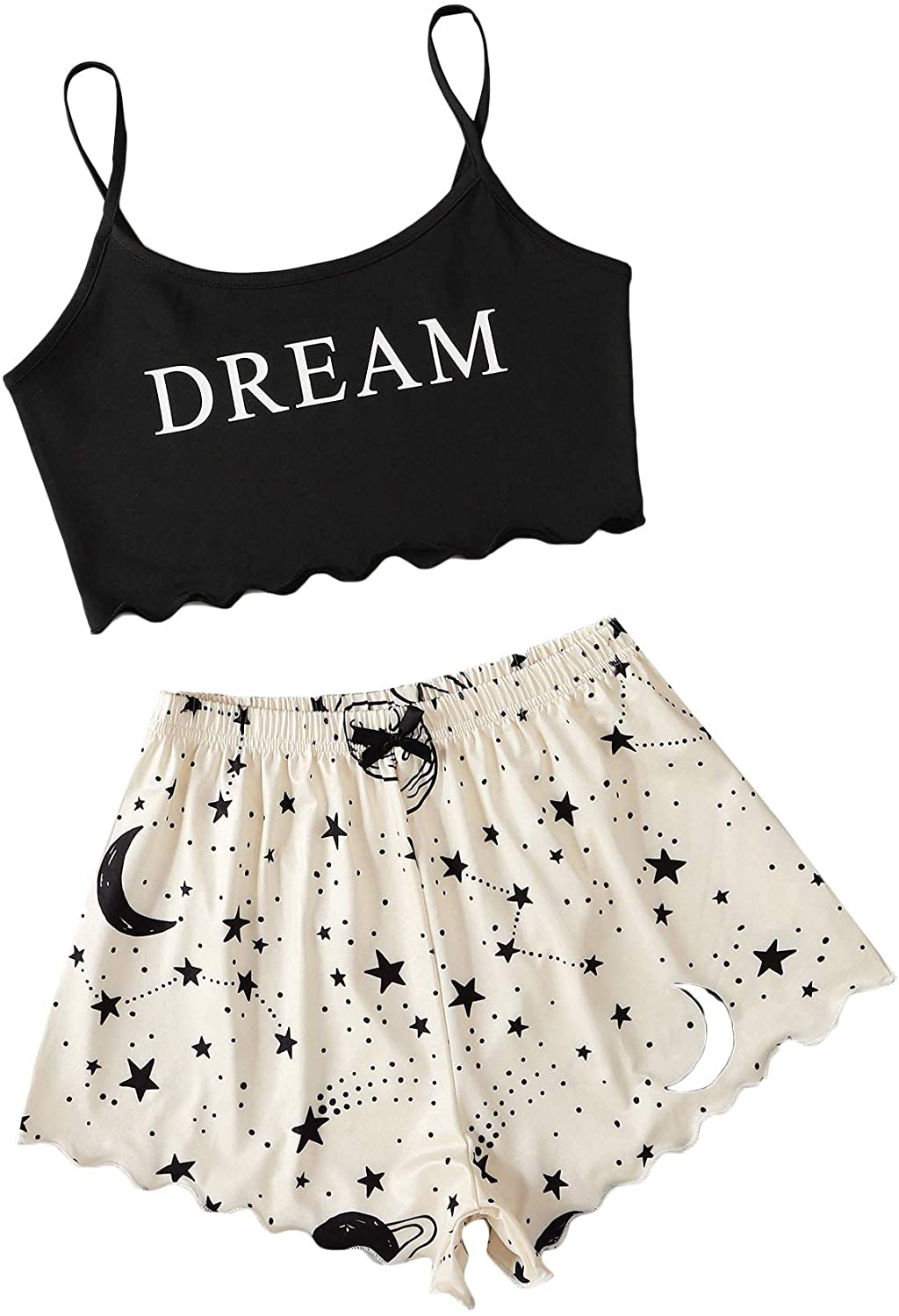 Shein Women'S Cute Cartoon Print Cami Top and Shorts Pajama Set Apparel & Accessories > Clothing > Sleepwear & Loungewear Kylie Max