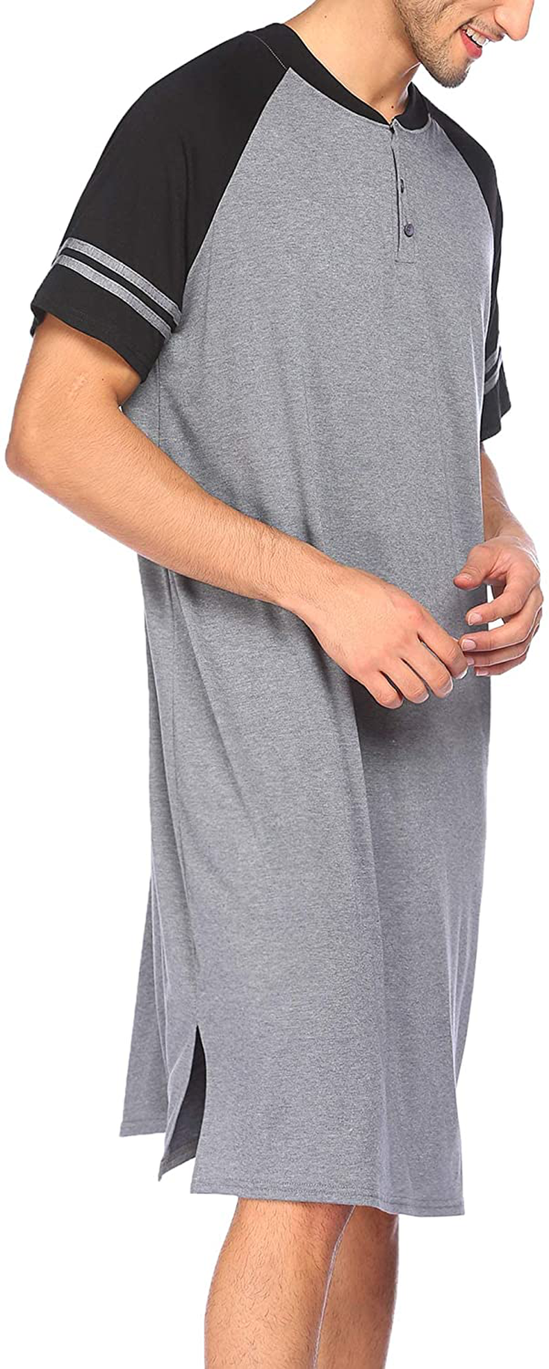 Evanhome Cotton Sleep Shirt Men V-Neck Nightshirts Short Sleeve Henley Shirt Lounge Sleepwear M-XXXL Apparel & Accessories > Clothing > Sleepwear & Loungewear > Nightgowns Kylie Max
