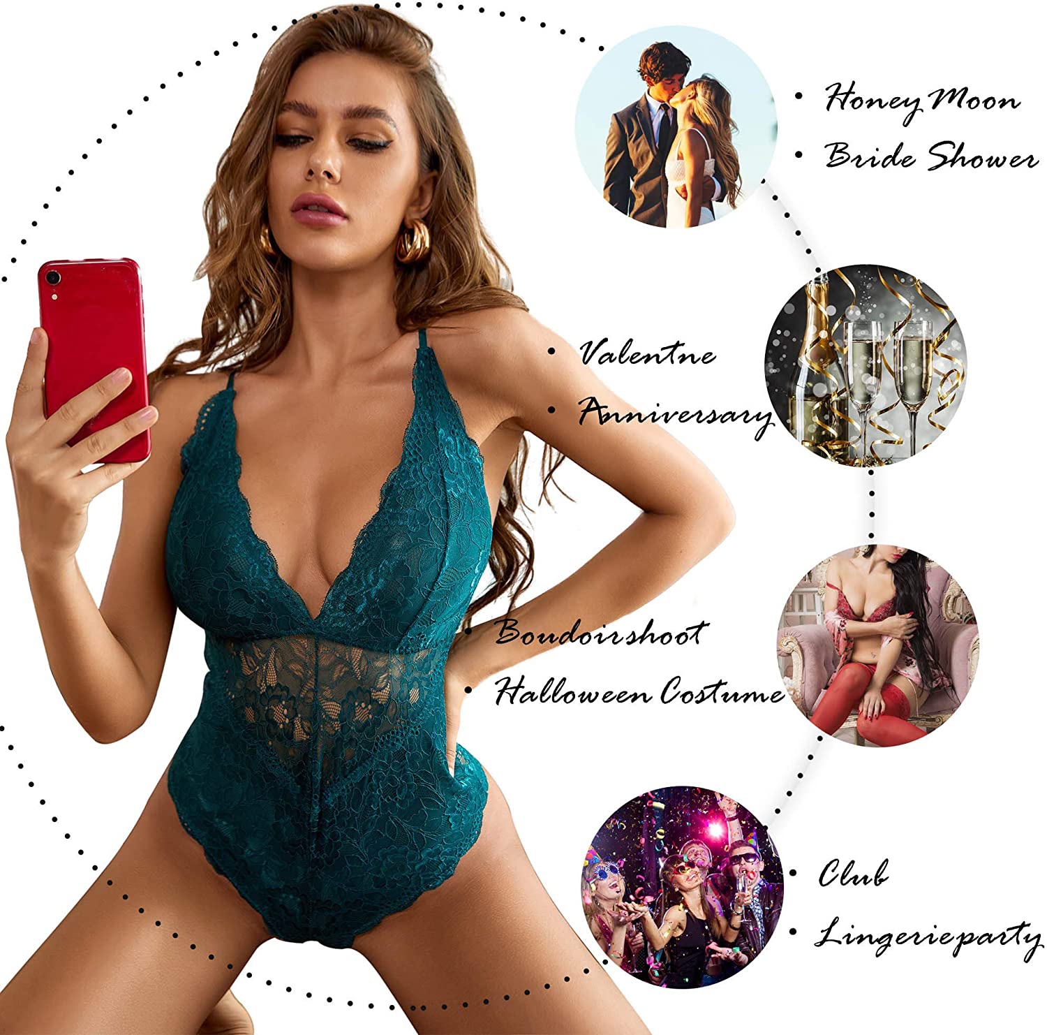 Aranmei Women Deep V Sexy Lace Bodysuit Snap Crotch Lingerie Teddy Underwear Apparel & Accessories > Clothing > Underwear & Socks > Lingerie Aranmei