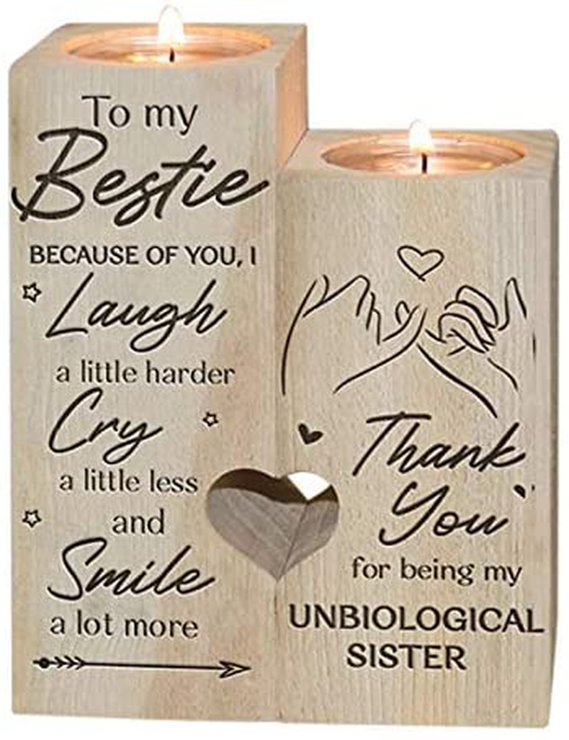 to My Bestie Candle Holder- Thank You for Being My Unbiological Sister Women Female Girl Friends LEFUYAN Personalized Custom Friendship Christmas Birthday Gift Wooden Candle Holder Arts & Entertainment > Party & Celebration > Gift Giving LEFUYAN To My Bestie-2