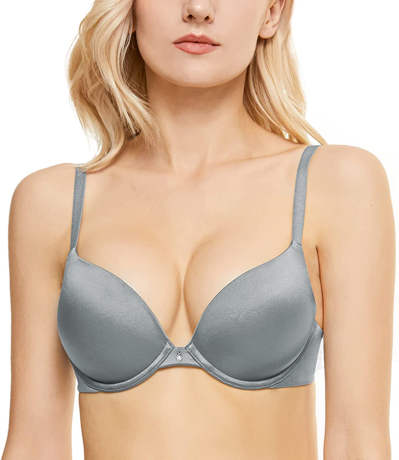 Wingslove Women's Push Up Everyday Basic Comfort Lightly Padded Underwire Plunge T-Shirt Bra Lift Up Apparel & Accessories > Clothing > Underwear & Socks > Bras Wingslove Grey 32C