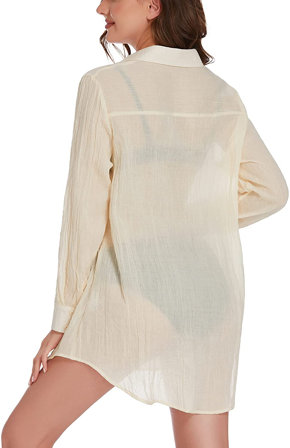 Ekouaer Button down Sleep Shirts for Women Sheer Long Sleeve Boyfriend Nightshirt S-XXL Apparel & Accessories > Clothing > Sleepwear & Loungewear > Nightgowns Kylie Max