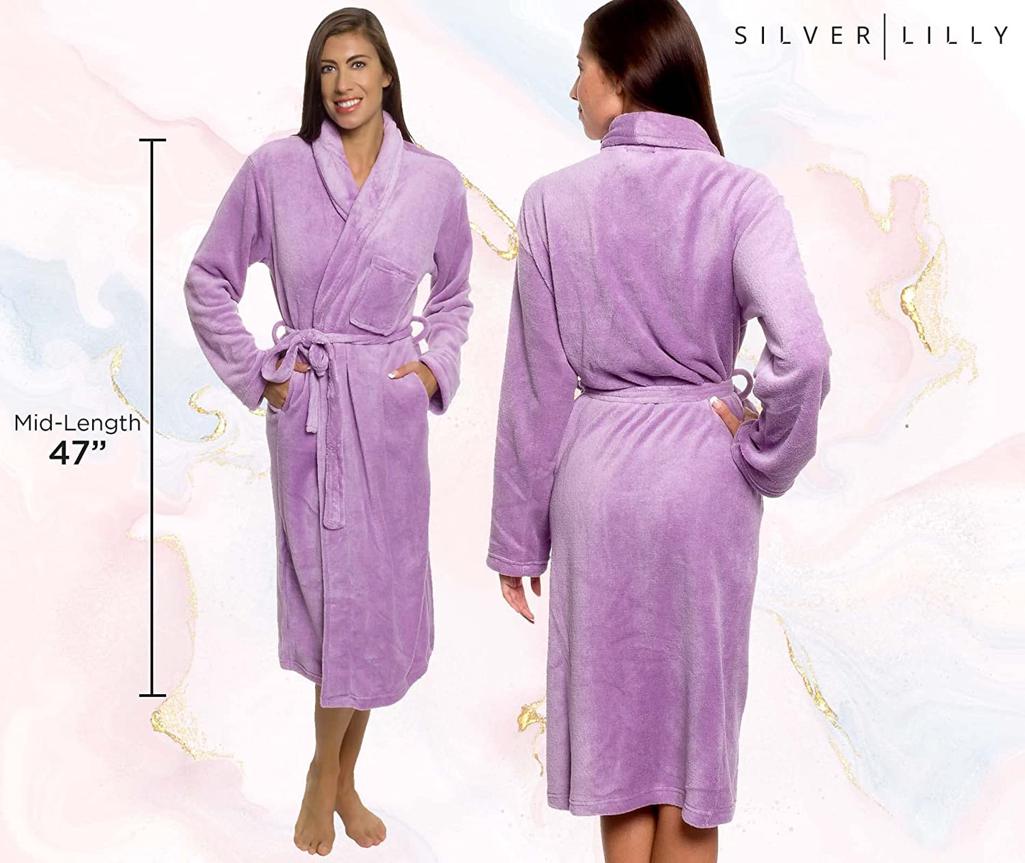 Silver Lilly Womens Robe - Plush Fleece Bathrobe Mid Length Robe Shawl Collar Apparel & Accessories > Clothing > Sleepwear & Loungewear > Robes Kylie Max