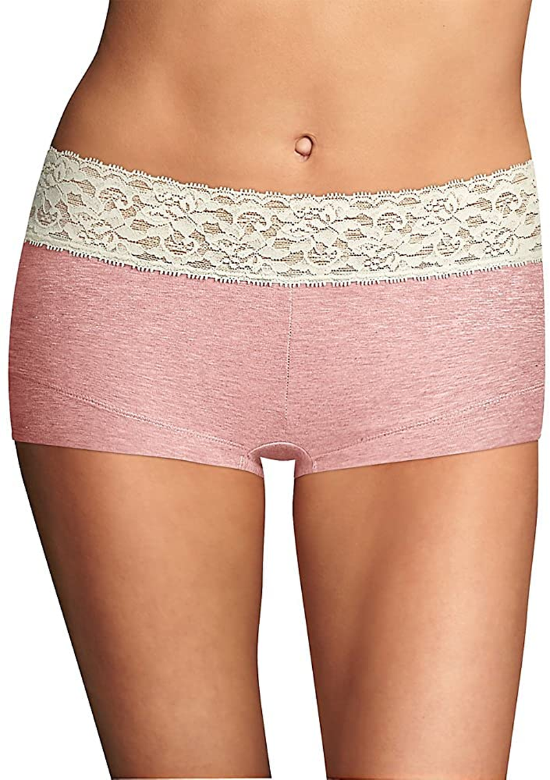 Maidenform Women'S Dream Cotton with Lace Boyshort Apparel & Accessories > Clothing > Underwear & Socks > Underwear Maidenform Gentle Peach Heather/Ivory 5